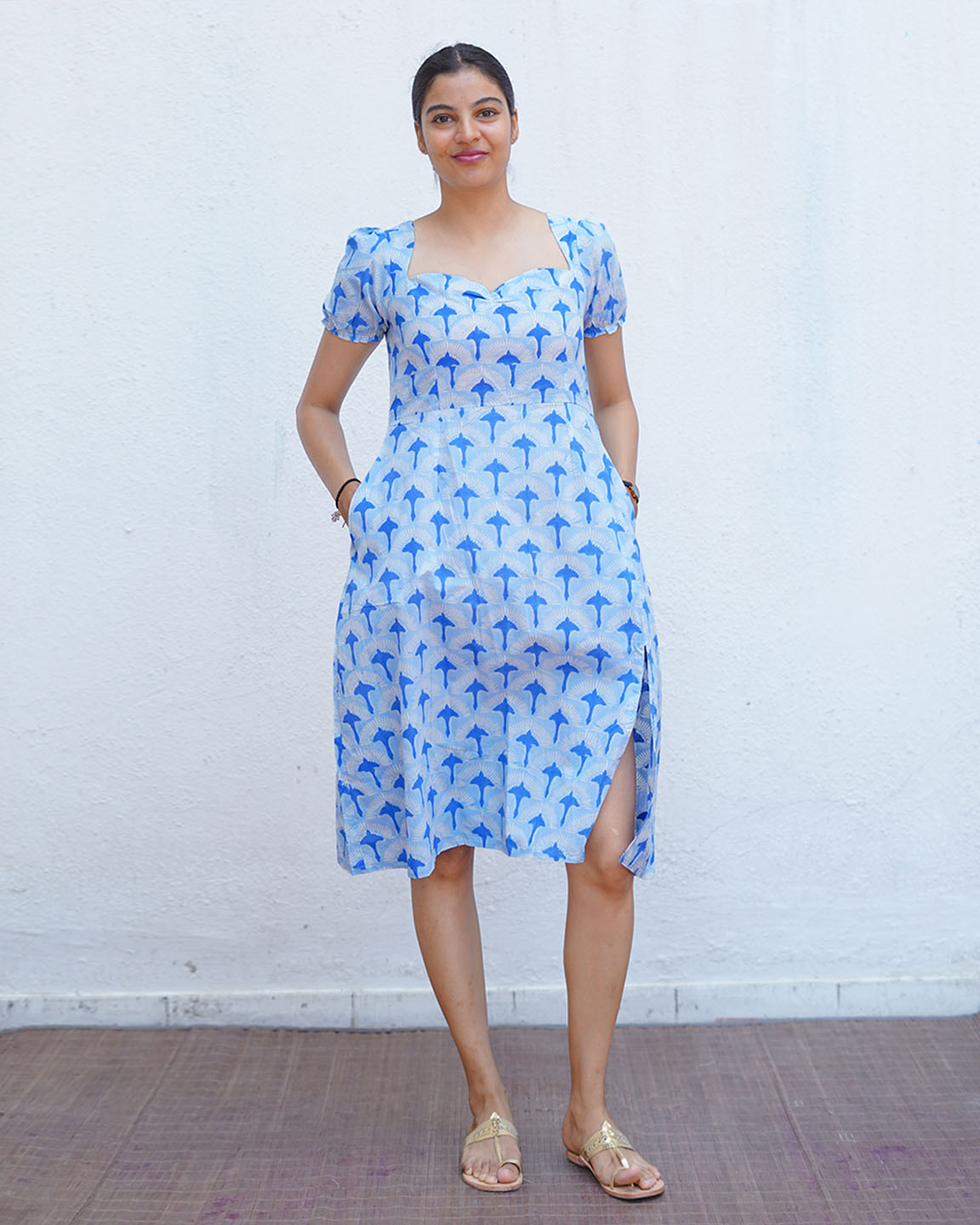 Ishani Blue Hand Block Printed Dress-BAD