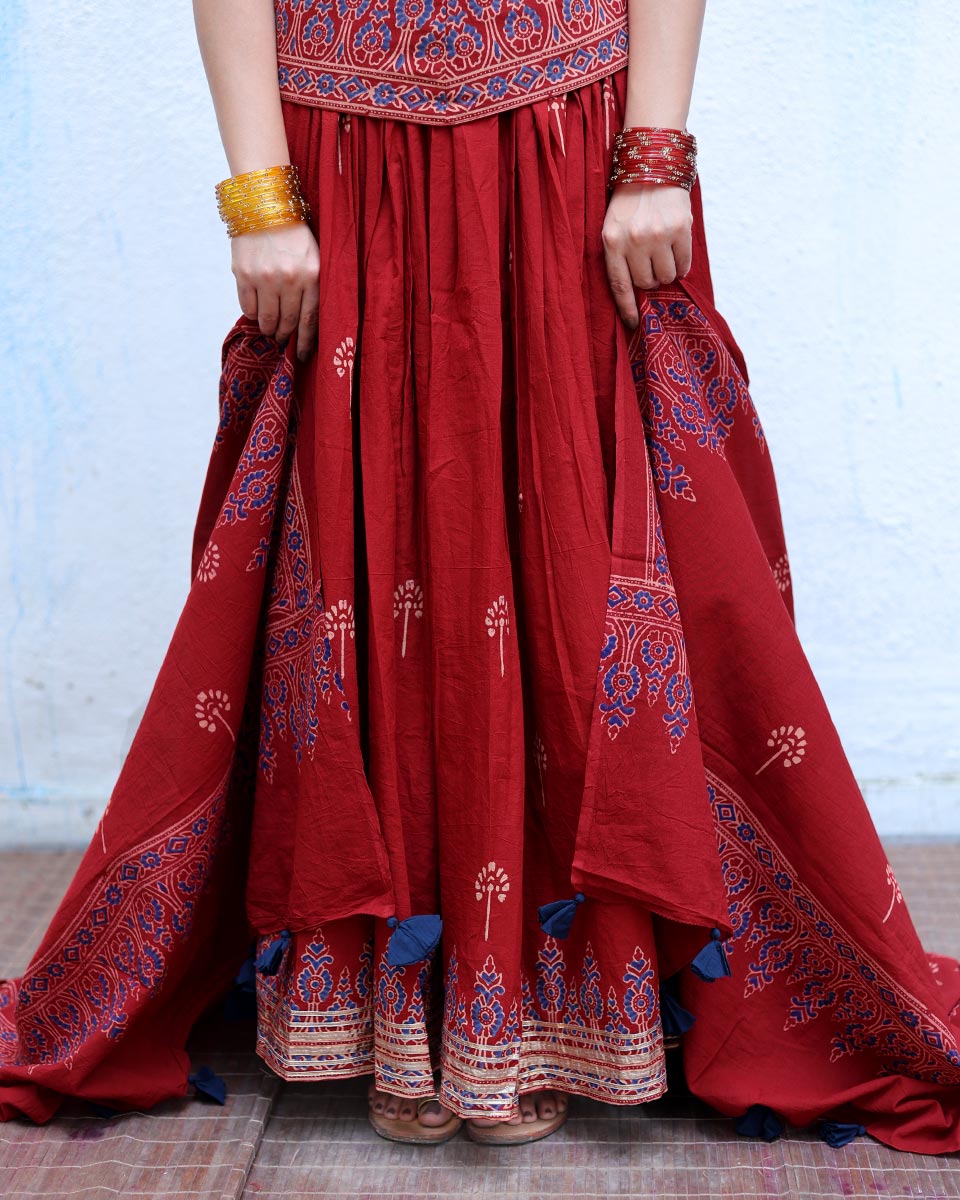 Chiraagh Red Handblock Print Cotton Dupatta - RSH