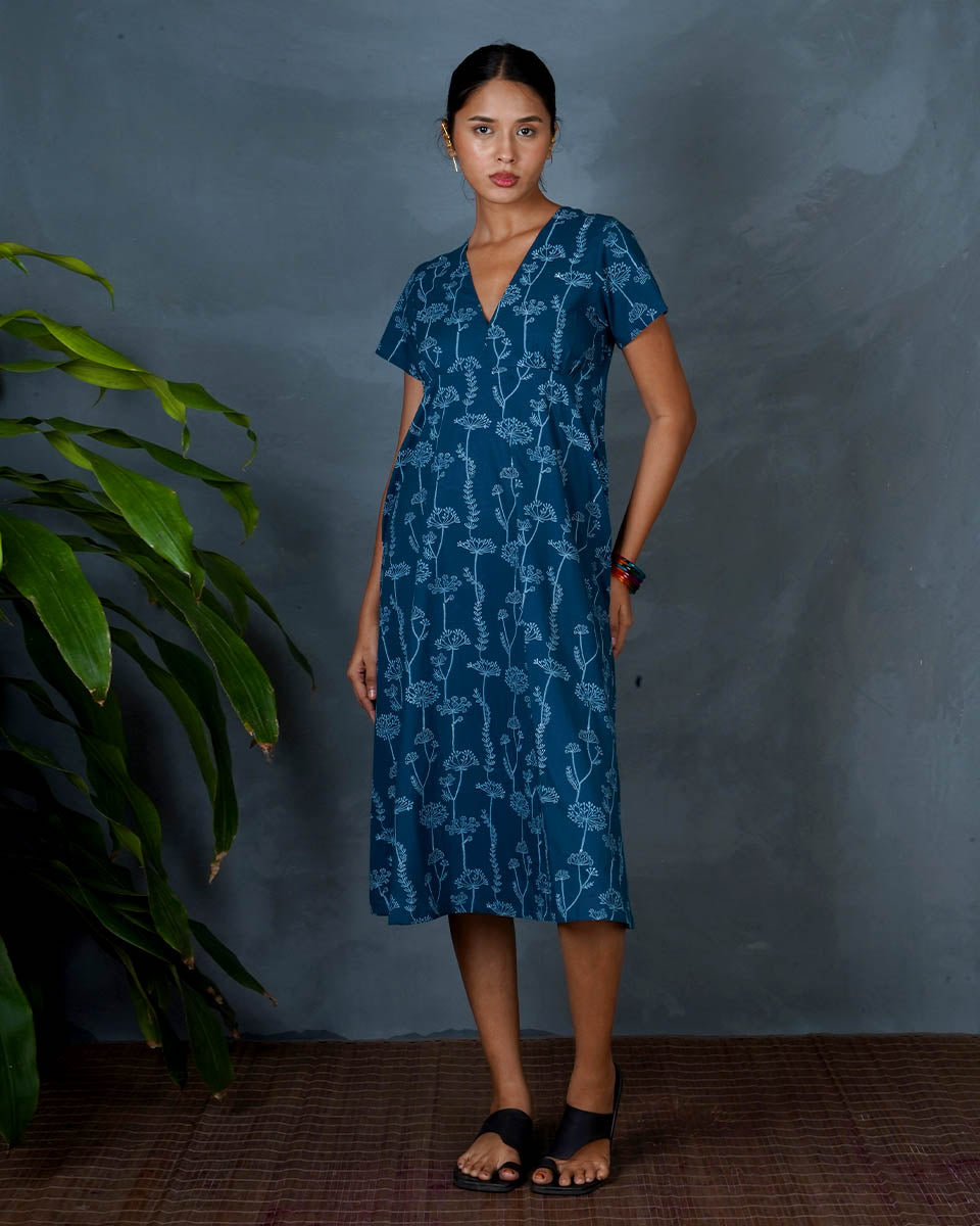 Charvi Teal Green Hand Block Printed Cotton Dress  Elegant Ethnic Wear MYA
