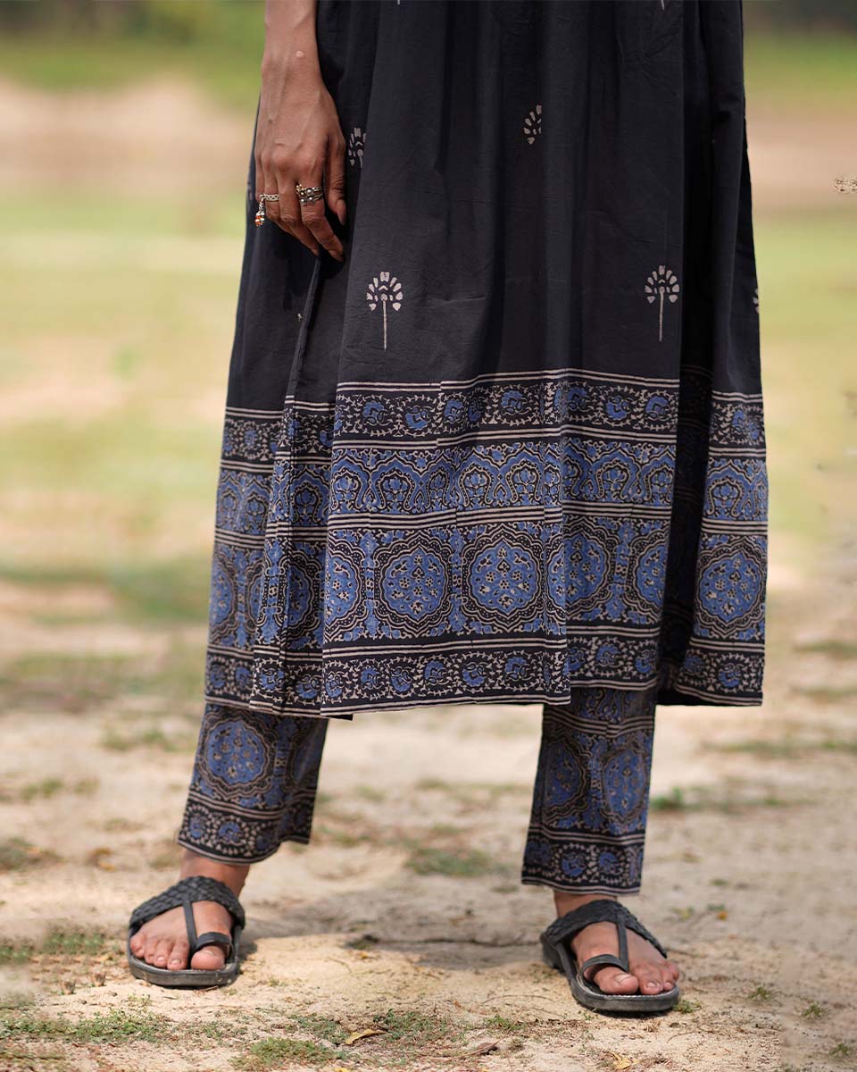 Midnight Garden Blockprinted Cotton Kurta Set-WWB