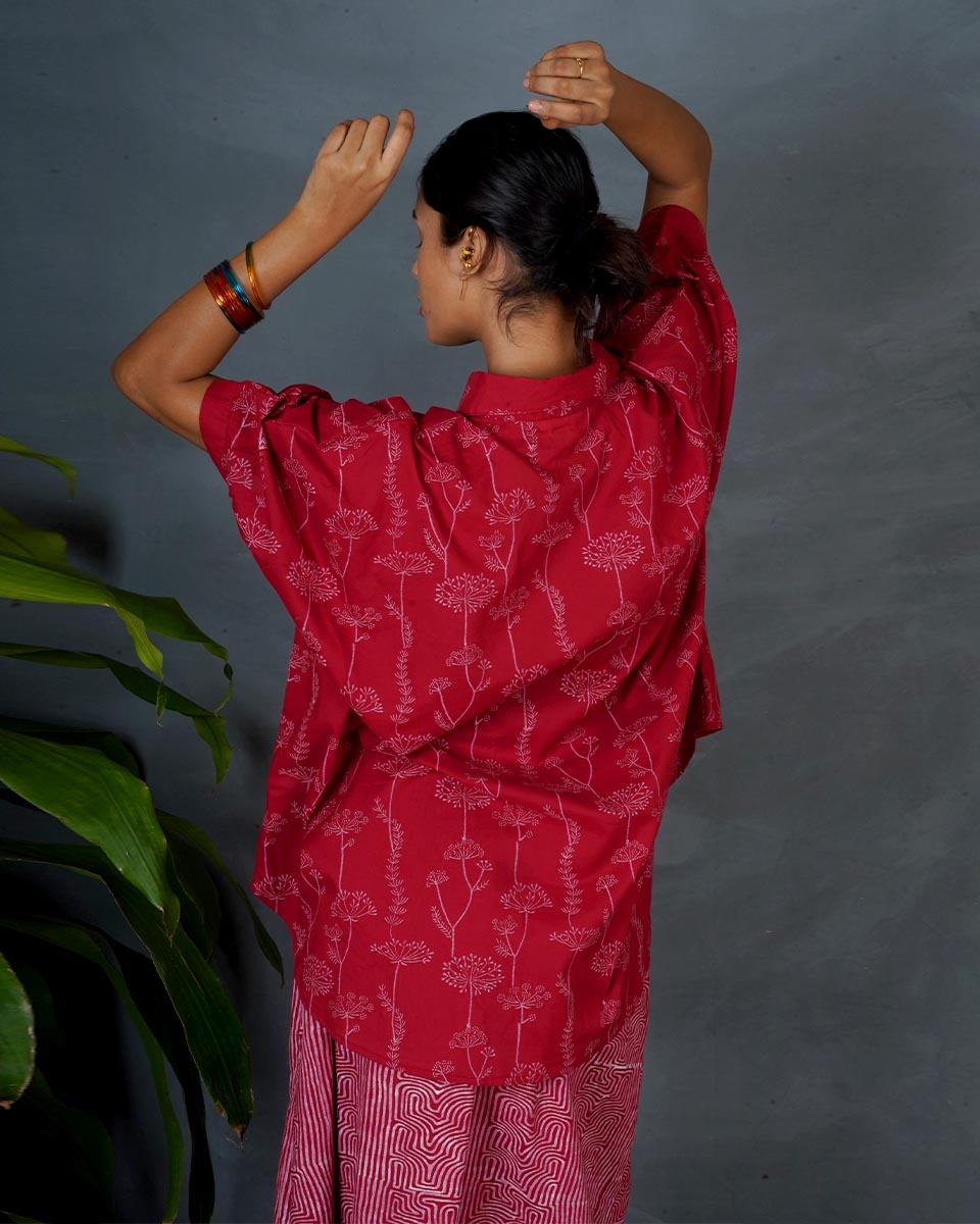 Myra Red Hand Block Printed Top-MYA