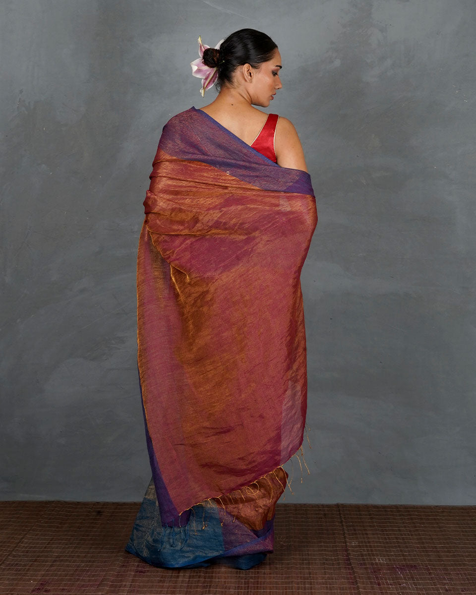 Chase Light Violet Handwoven Linen Saree - TARA