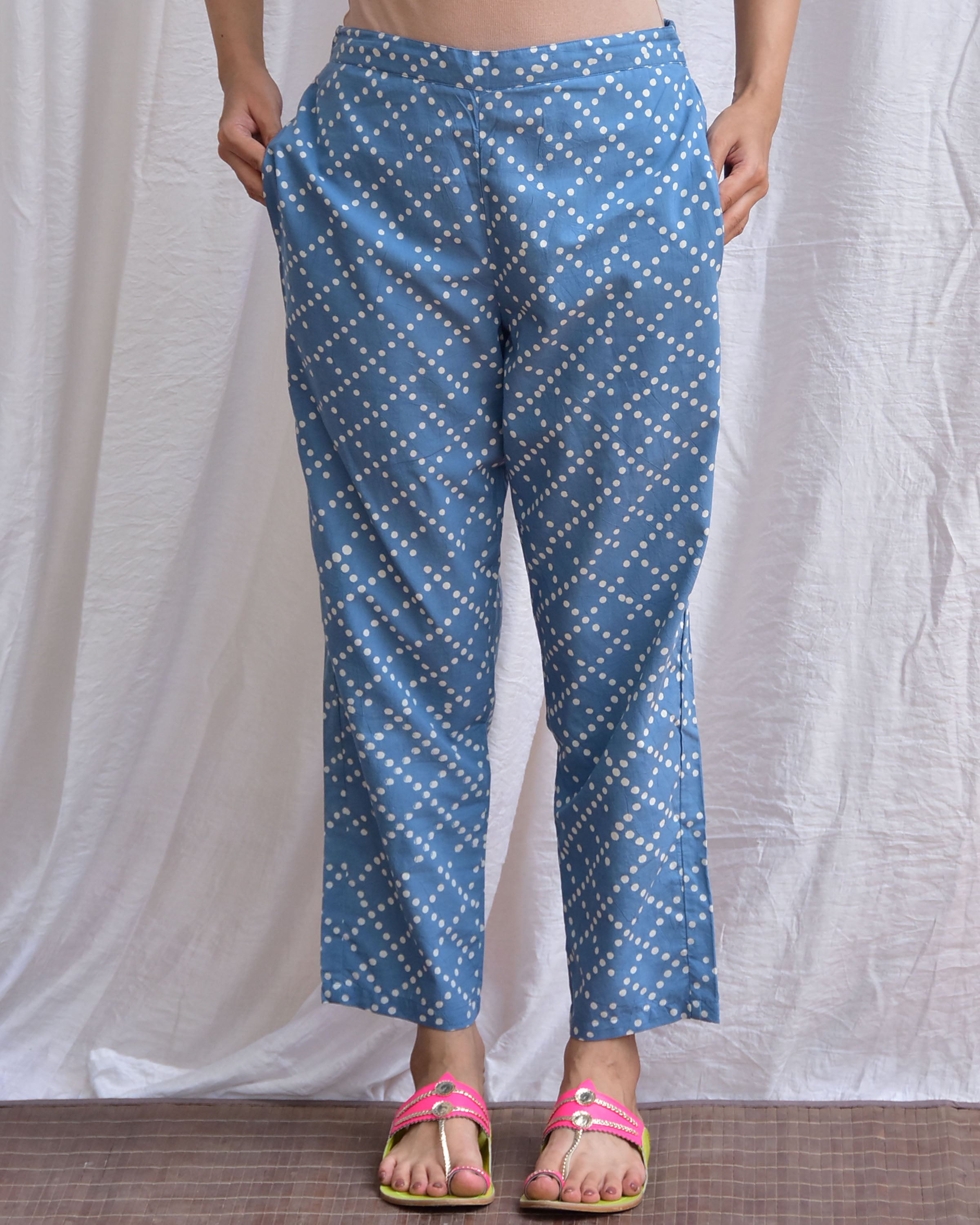 Mystic Grid Hand block printed Cotton Pant -LD