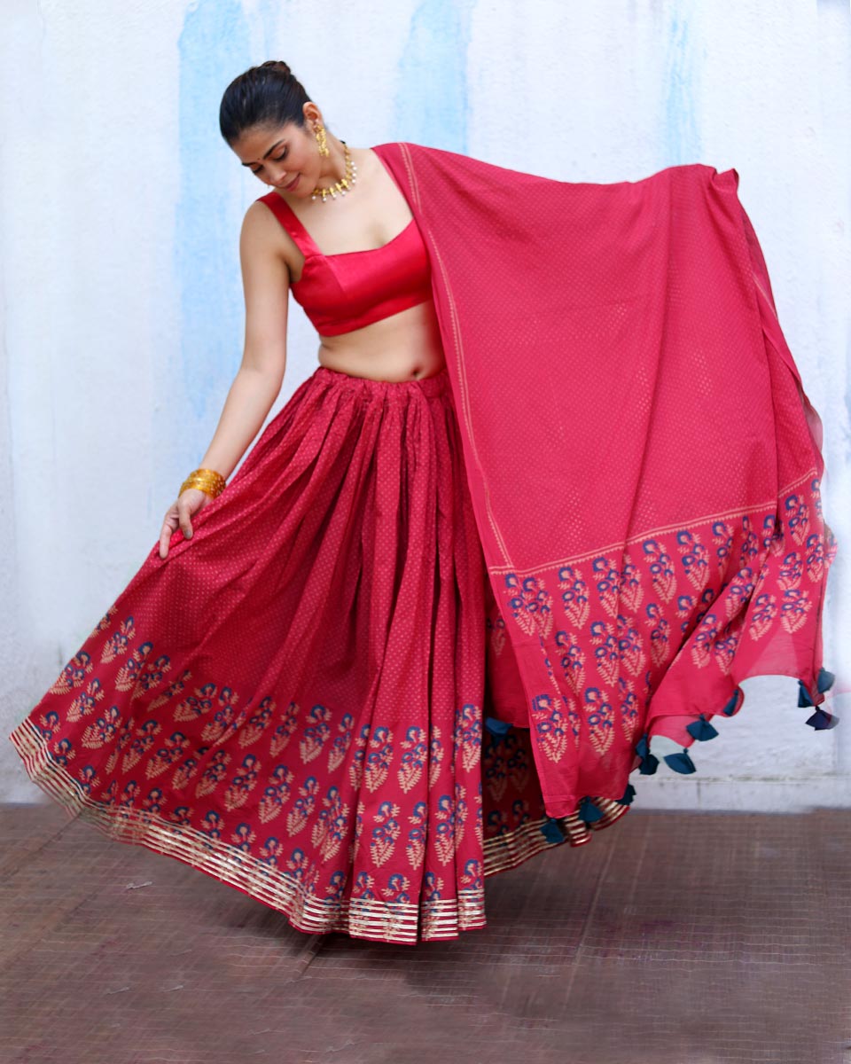 Prabhati Pink Handblock Print Cotton Dupatta - RSH