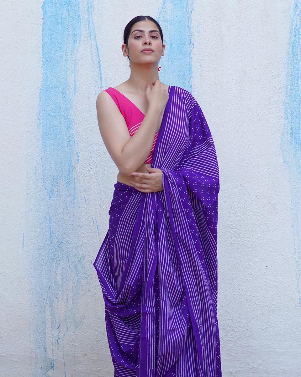 Chidiya Purple Handblock Print Cotton Saree - BFG
