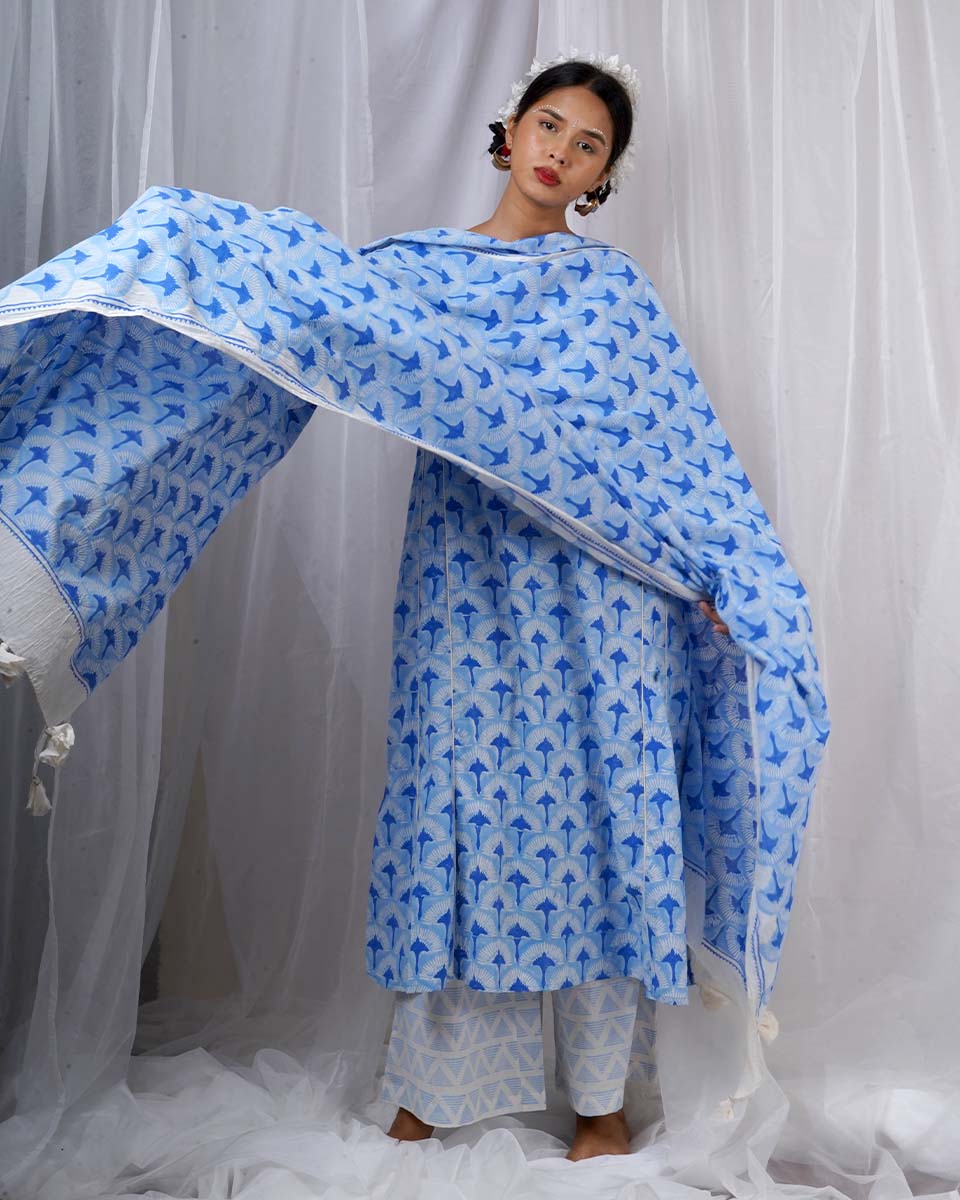 Amaaya Blue Hand Block Printed Dupatta-BAD