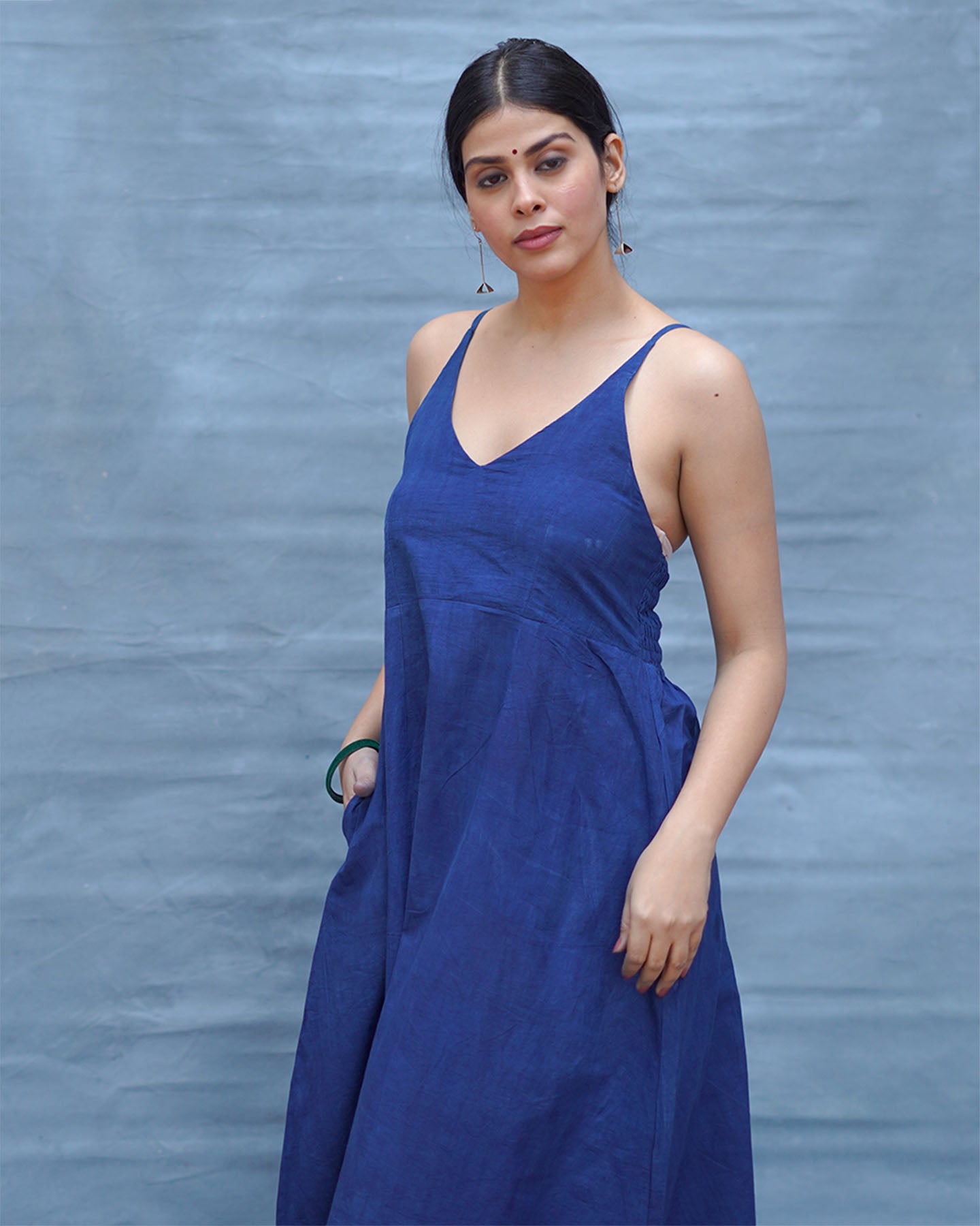 Pushpika Blue Handblock Print Cotton Dress - INDI