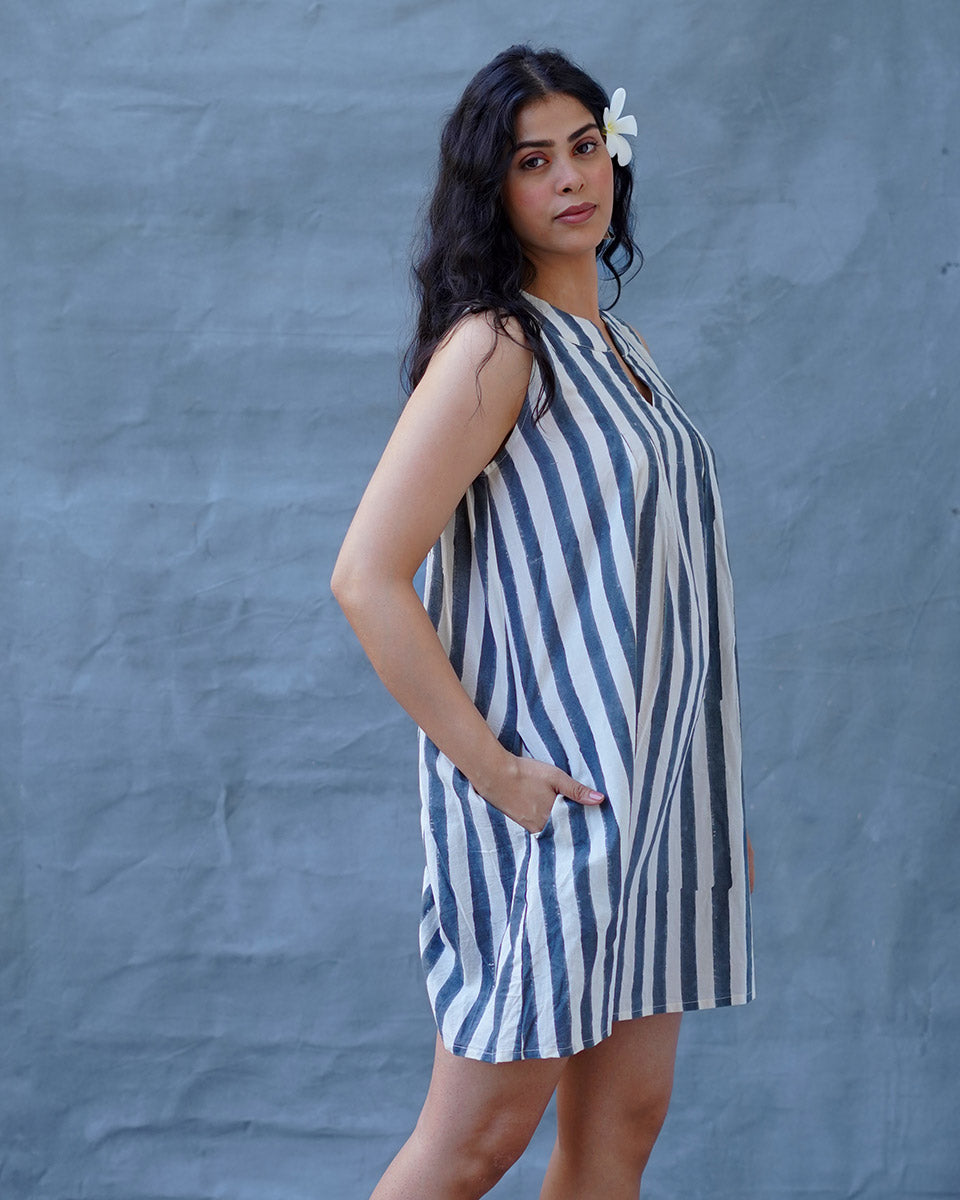 Monsoon Tide Grey Block Printed Dress - BMS