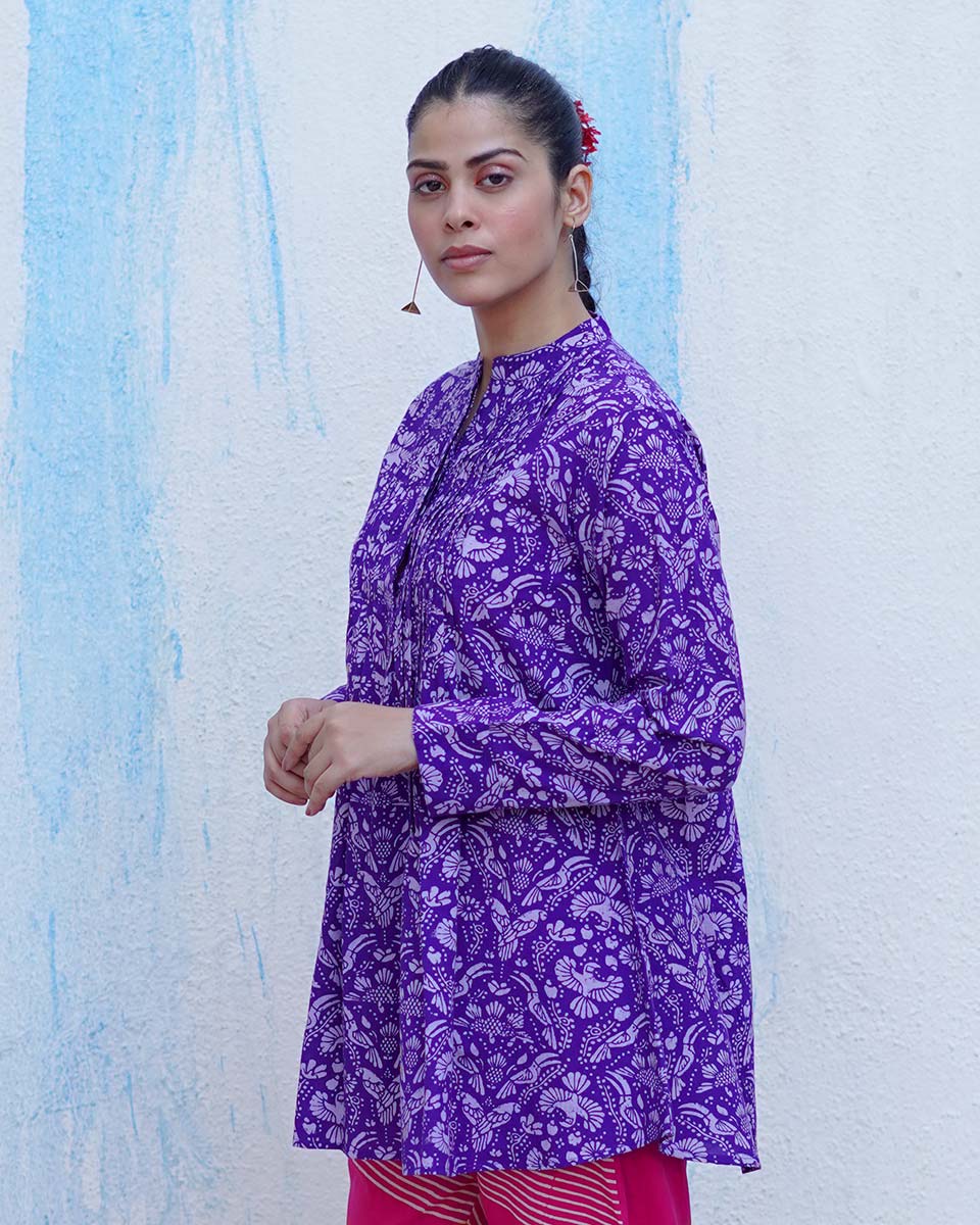 Phooli Purple Handblock Print Cotton Top - BFG