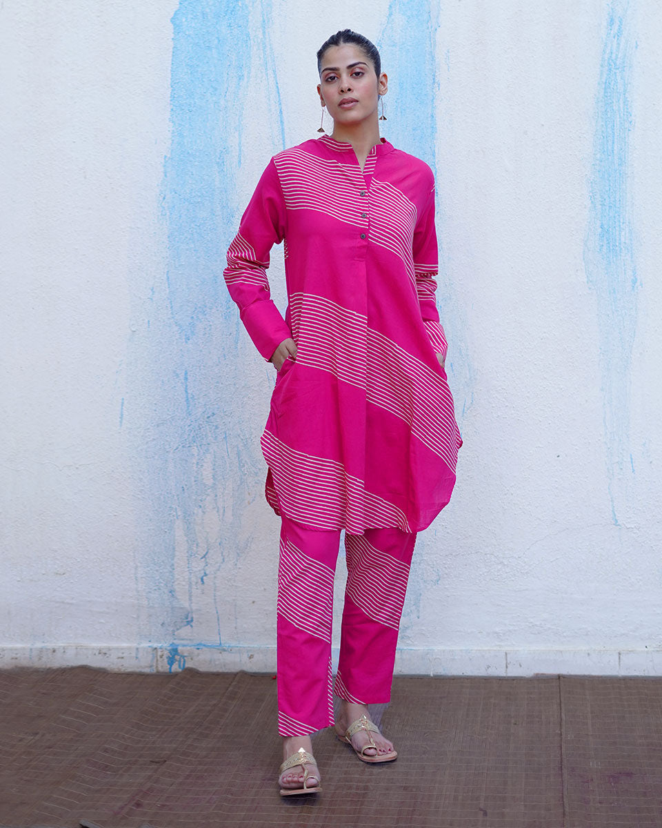 Masakali Pink Handblock Print Cotton Kurta Set - BFG