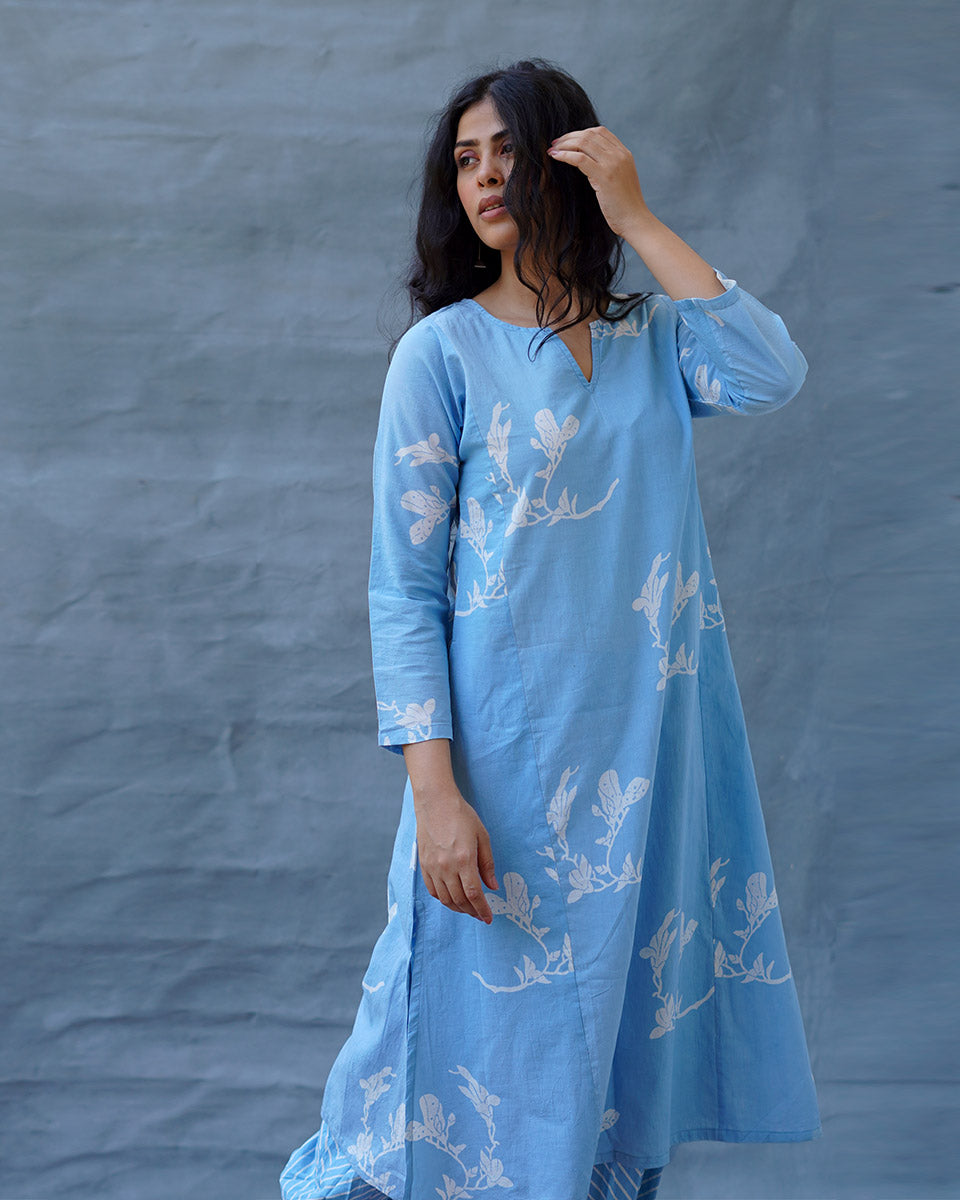 Tia Blue Hand Block Printed Kurta Set-BAD