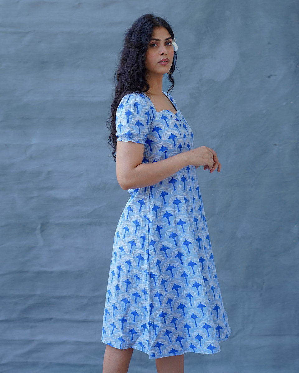 Ishani Blue Hand Block Printed Dress-BAD
