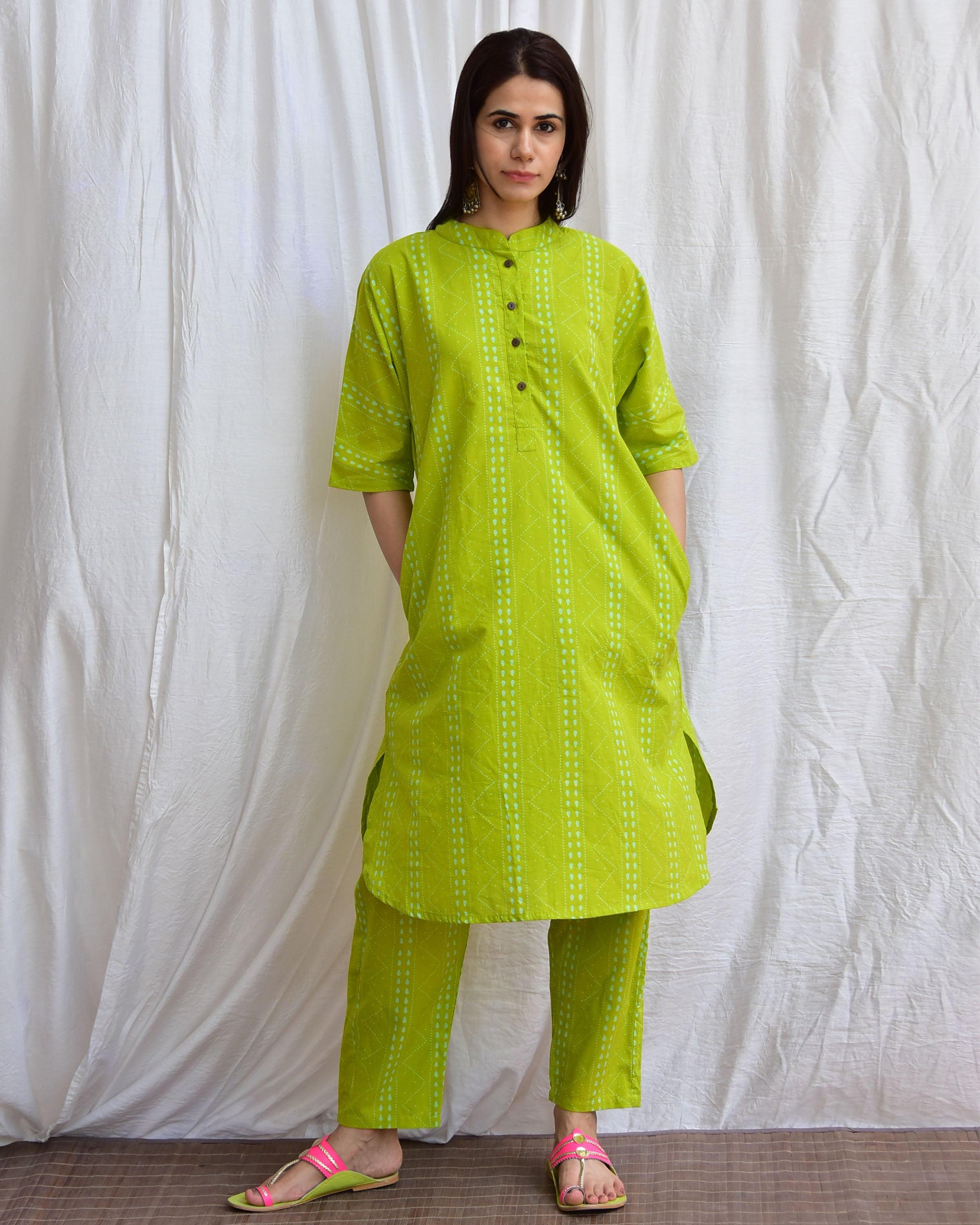 Mossy Meadows Handblockprinted Cotton Kurta Set Of 2-Sor