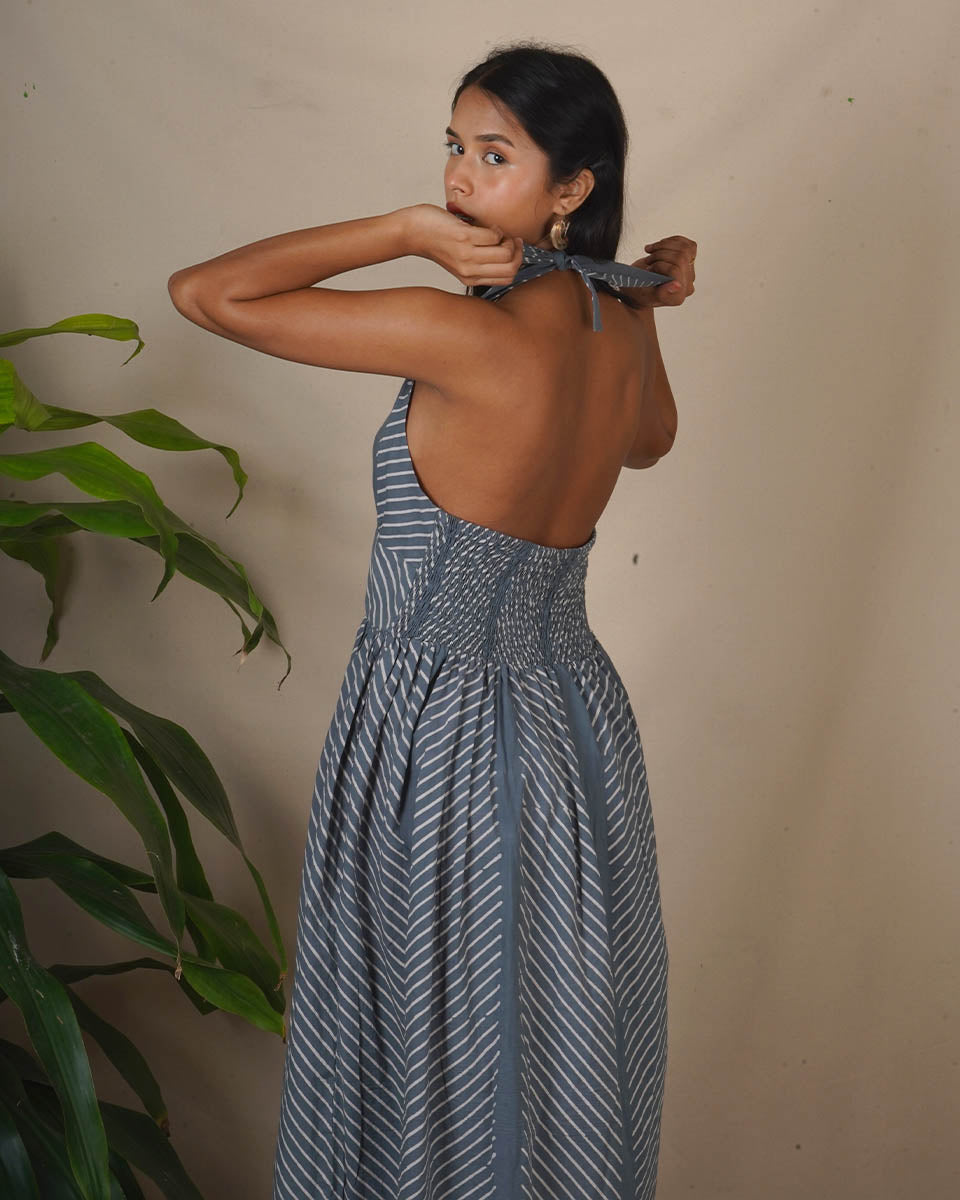 Lunar Hush Grey Block Printed Dress - BMS