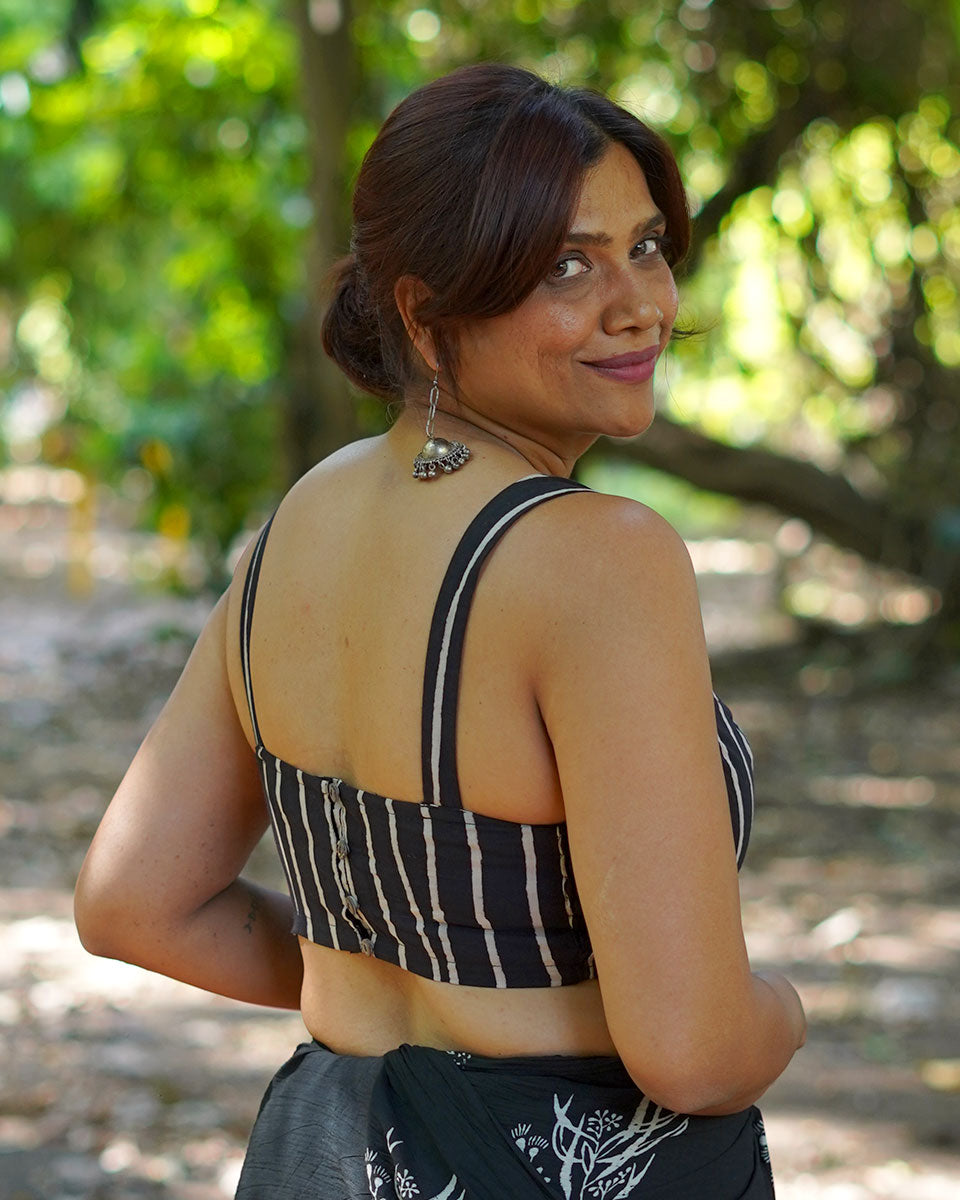 Cool Breeze Black Hand Block Printed Cotton Blouse - UMT