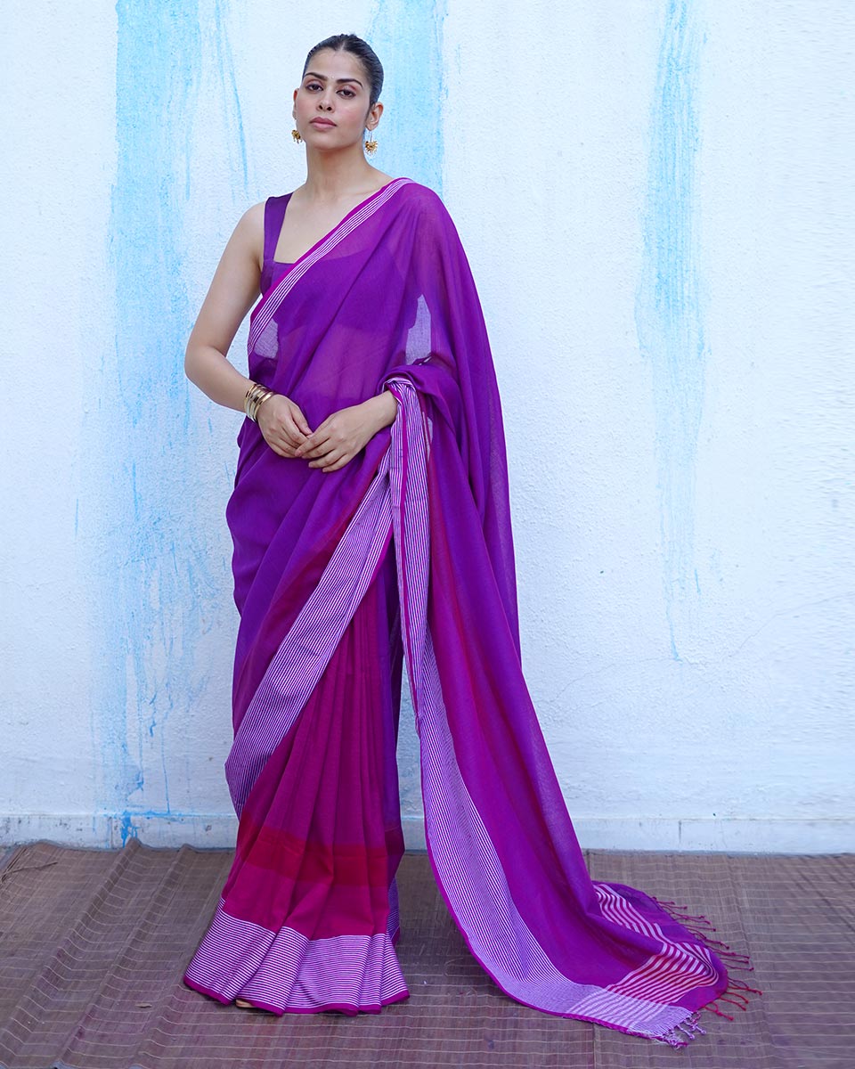 Thalassa Royal Purple Handwoven Cotton Saree - NTC