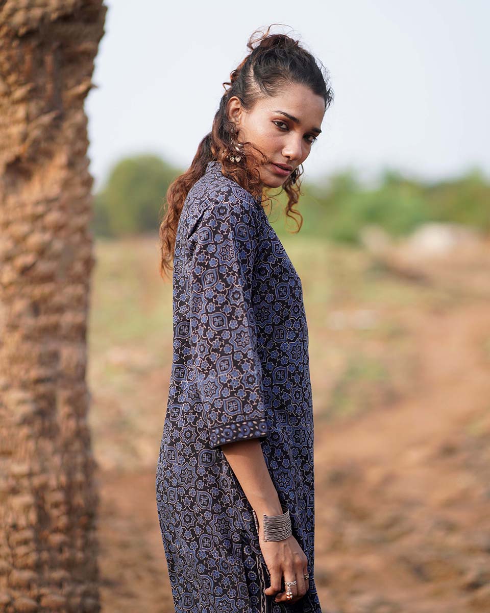 Silky Blooms Blockprinted Cotton Kurti-WWB