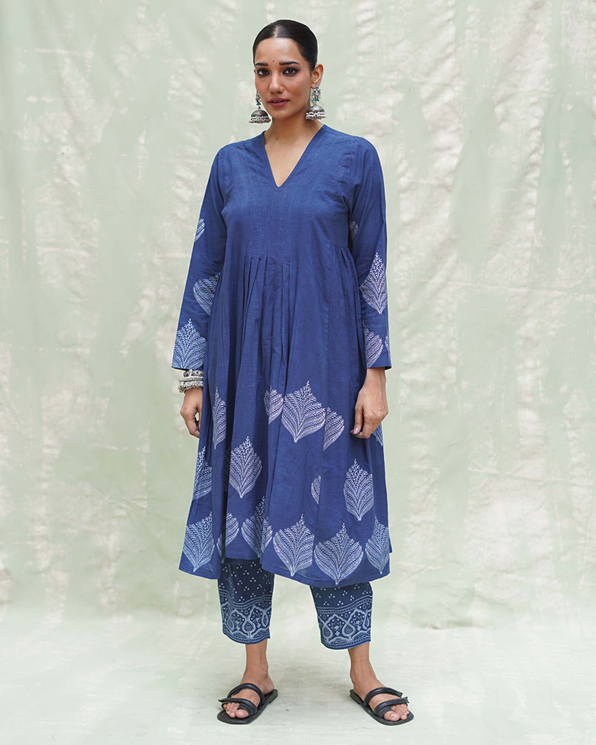 Zeelaf Blue Handblock Print Cotton Kurti- INDI