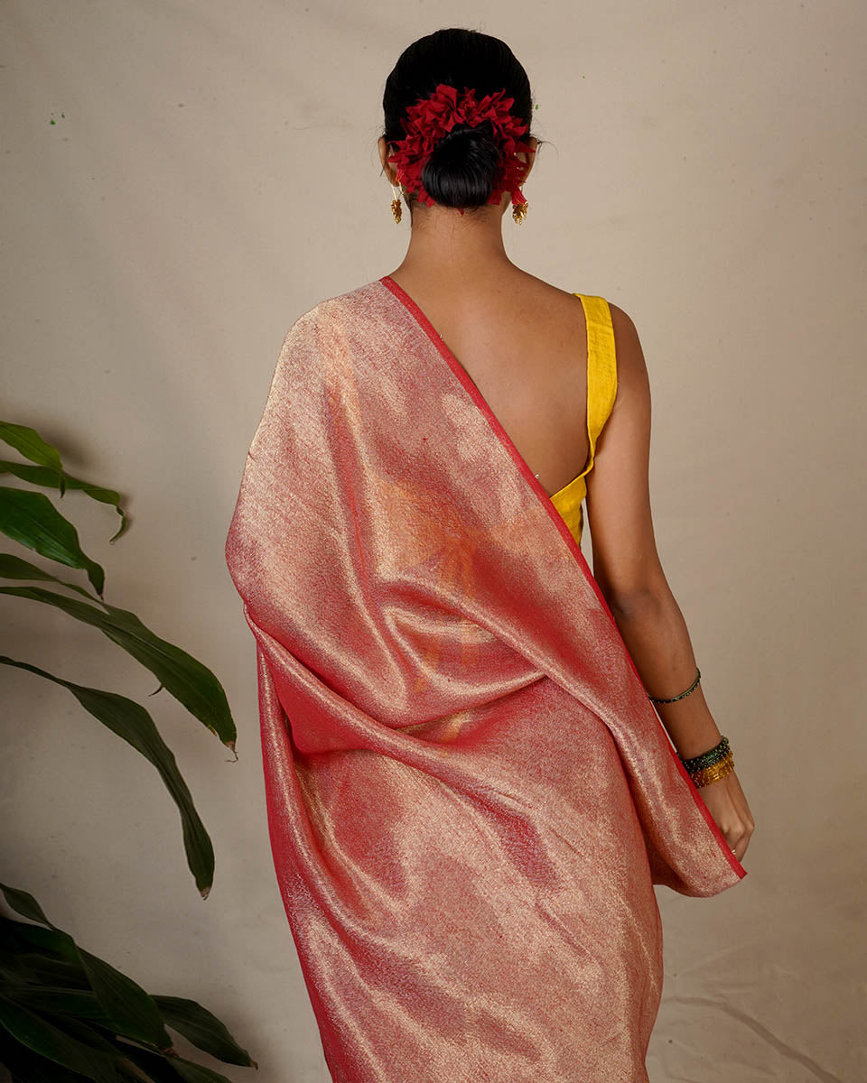 Bibha Orange Handwoven Linen Zari Saree - Eknoor
