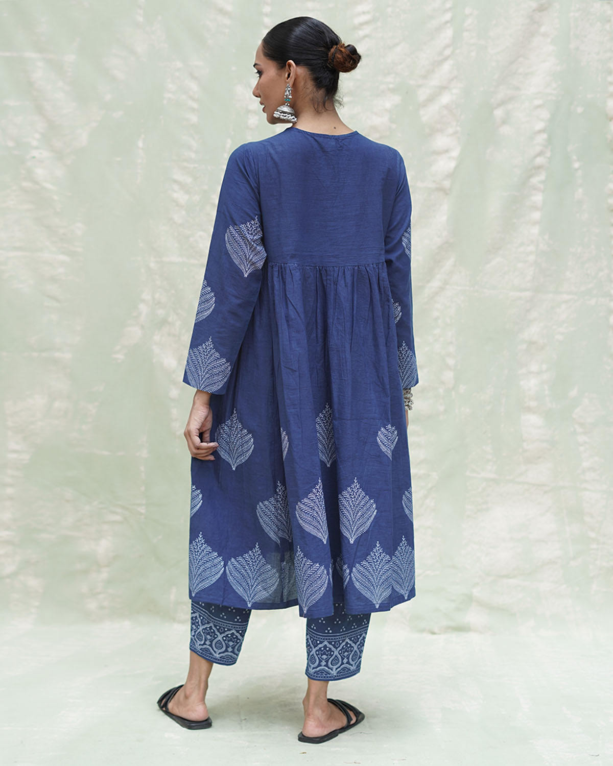 Zeelaf Blue Handblock Print Cotton Kurti- INDI