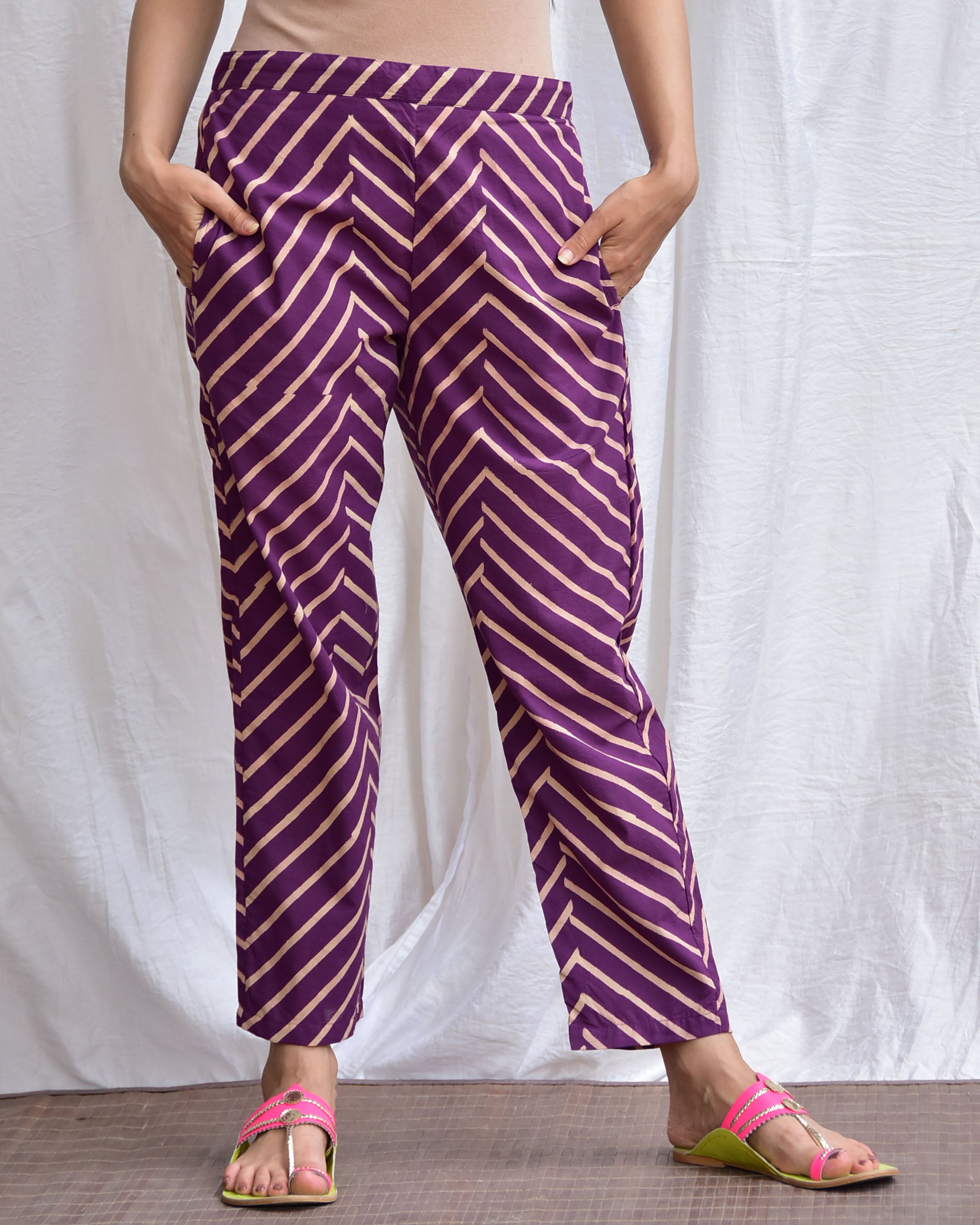 Noor Violet Handblockprinted Cotton Pant - LD