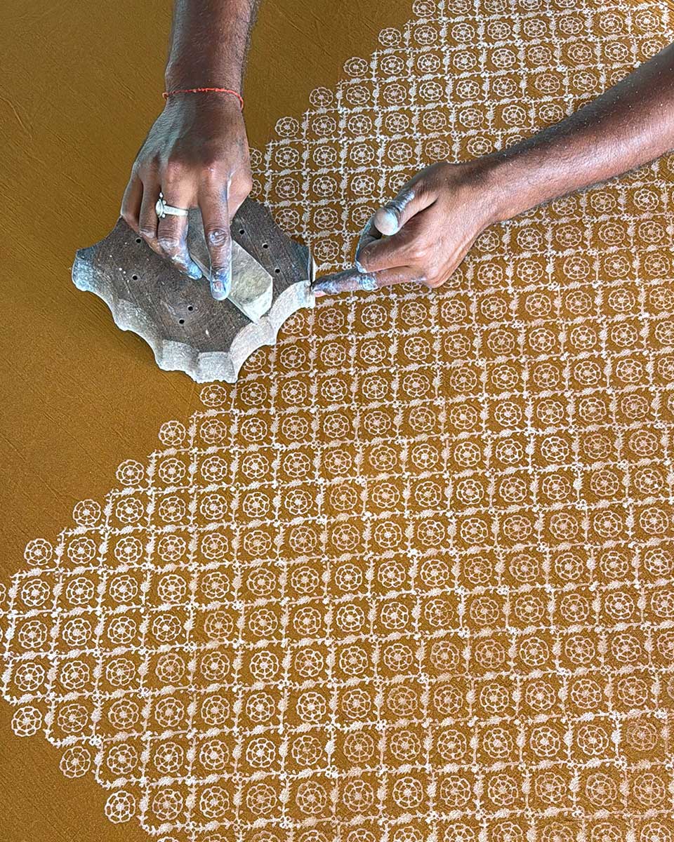 Under Open Skies Mustard Hand Block Printed Cotton Saree - UMT