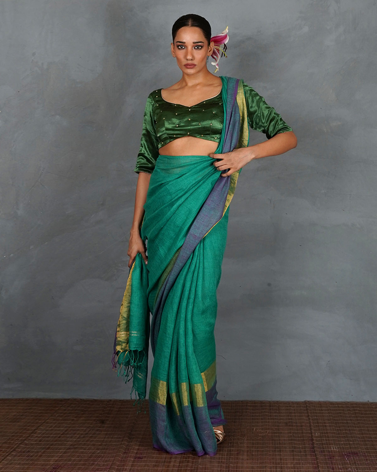 Light Within Green Mashru Silk Blouse - TARA