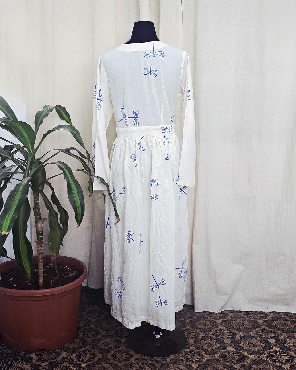 Kalpana White handblock printed Cotton dress - Love Despite