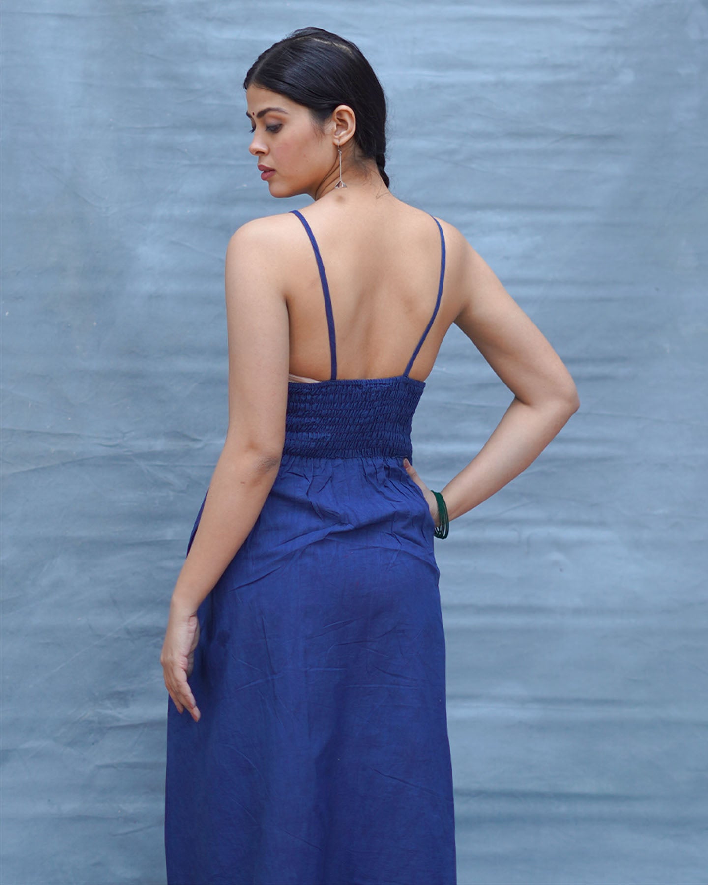 Pushpika Blue Handblock Print Cotton Dress - INDI