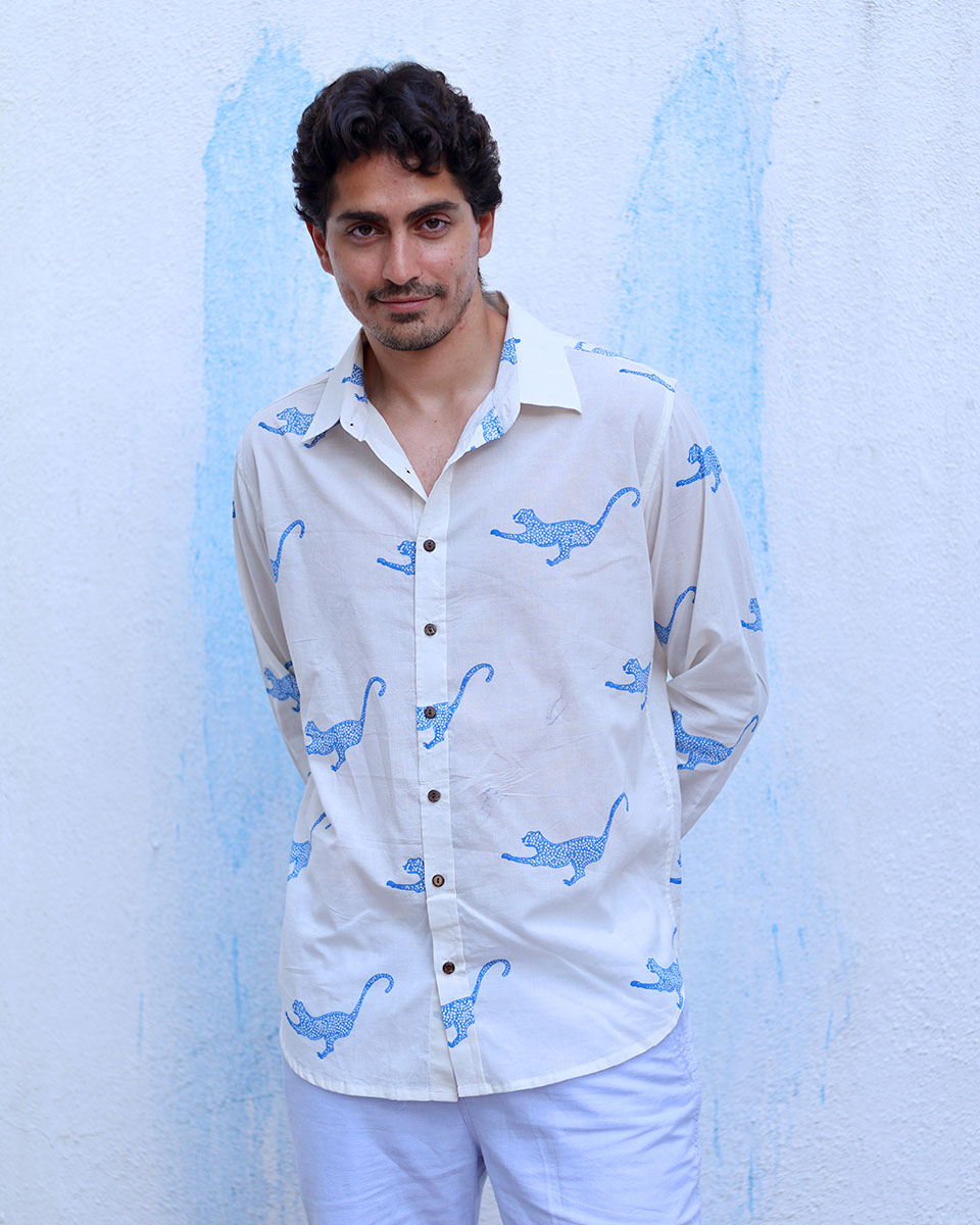 Mannat White Hand Block Print Cotton Shirt -TOF
