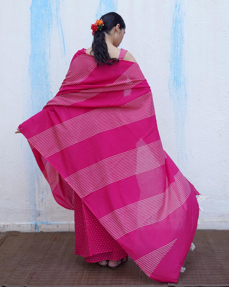 Koyal Pink Handblock Print Cotton Saree - BFG