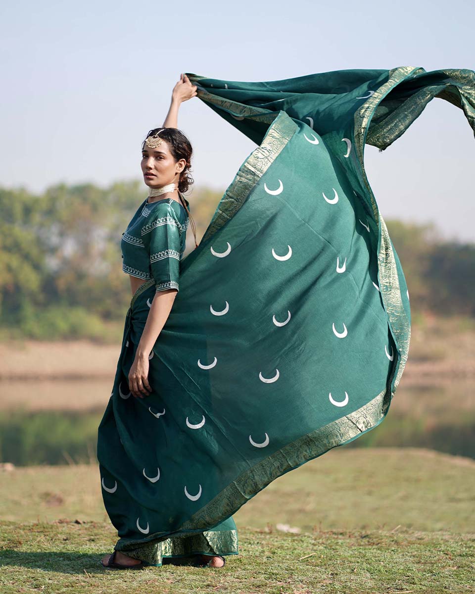 Bansari Blockprinted Dola Silk Saree - RB