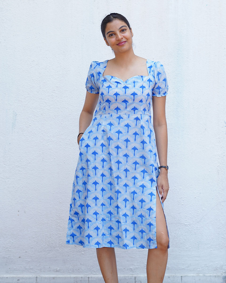 Ishani Blue Hand Block Printed Dress-BAD