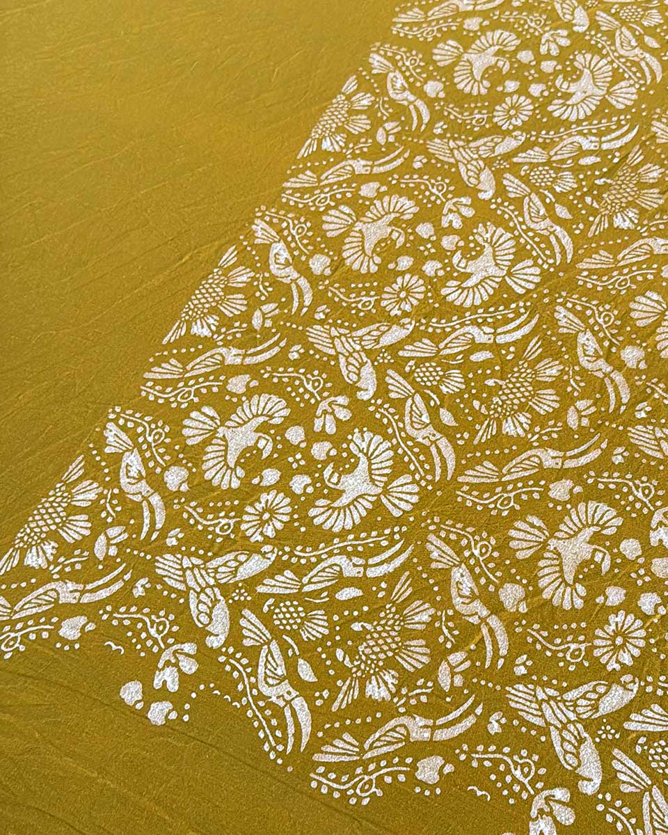 Pakhi Yellow Handblock Print Cotton Saree - BFG