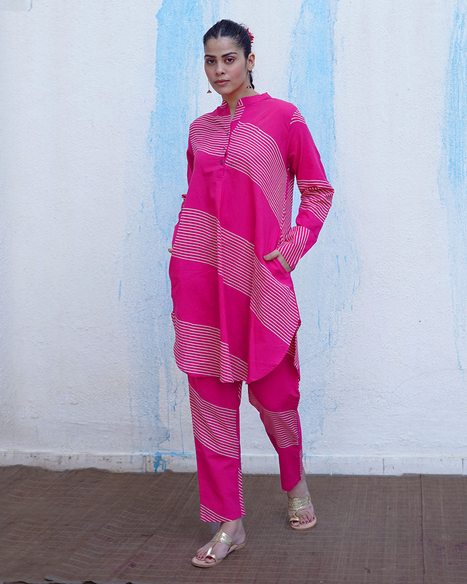 Masakali Pink Handblock Print Cotton Kurta Set - BFG