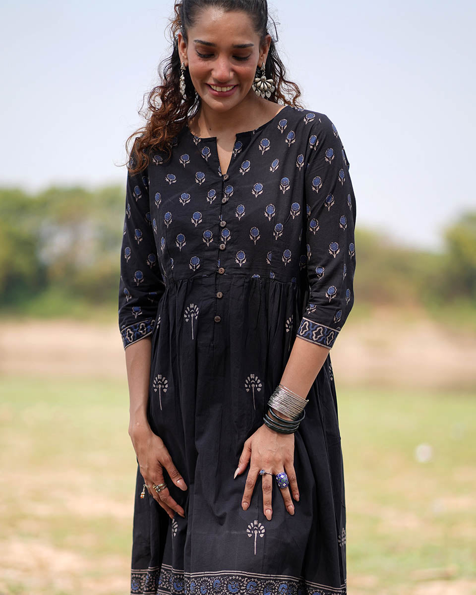Midnight Garden Blockprinted Cotton Kurta Set-WWB