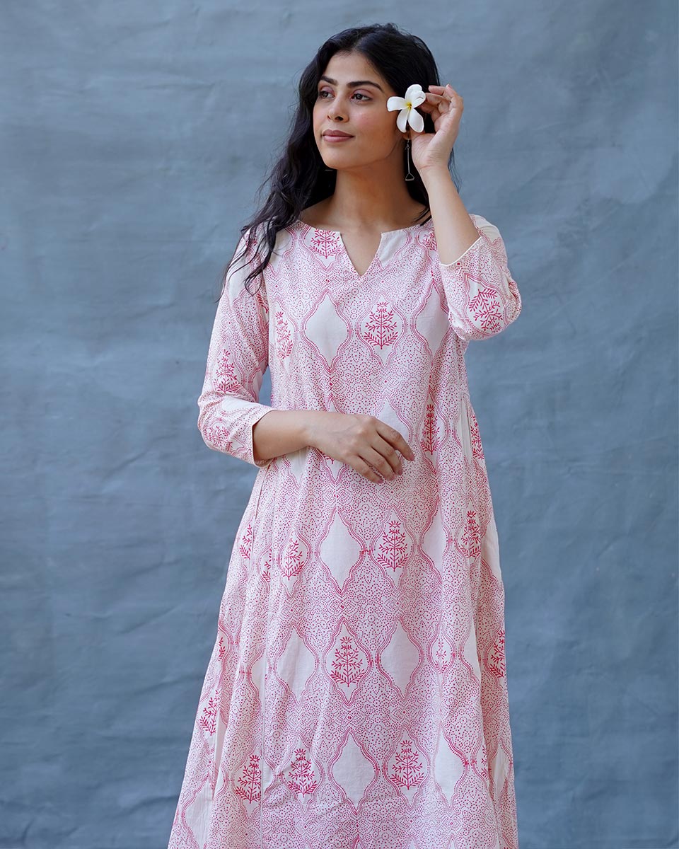 Sunflower’s Sheen Blush Pink Block printed Kurti - MMG