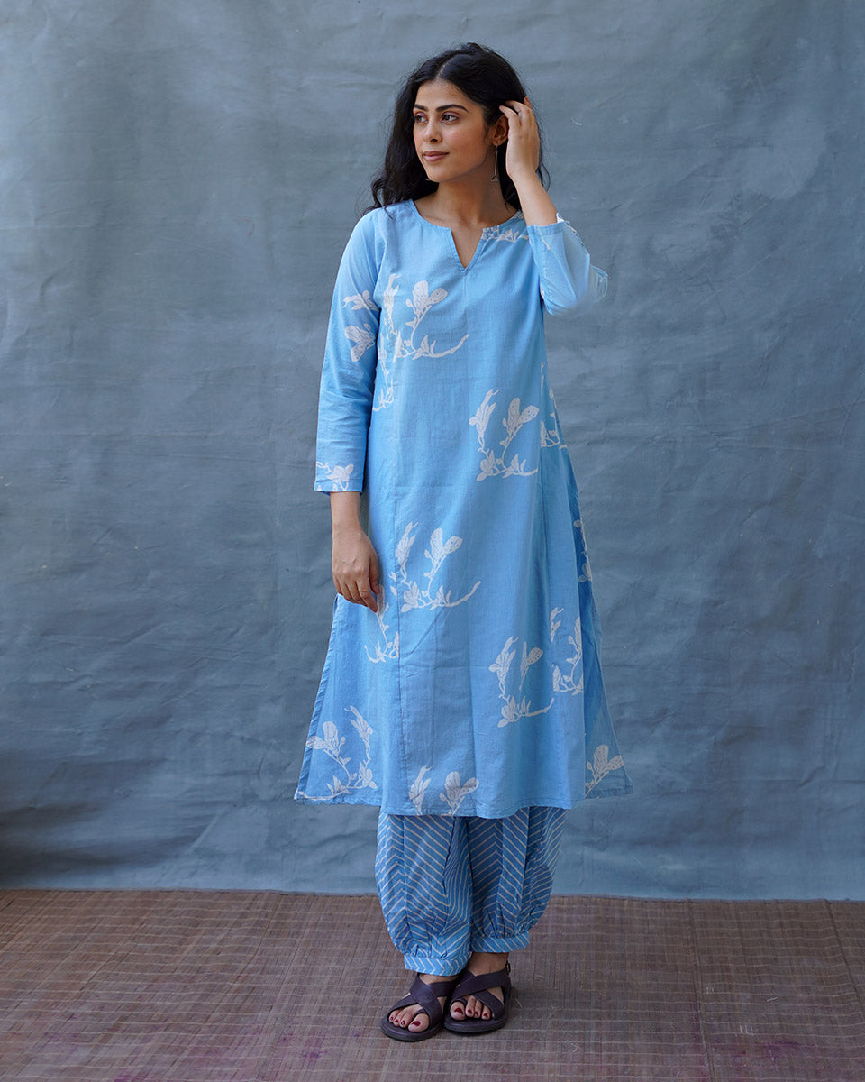 Tia Blue Hand Block Printed Kurta Set-BAD
