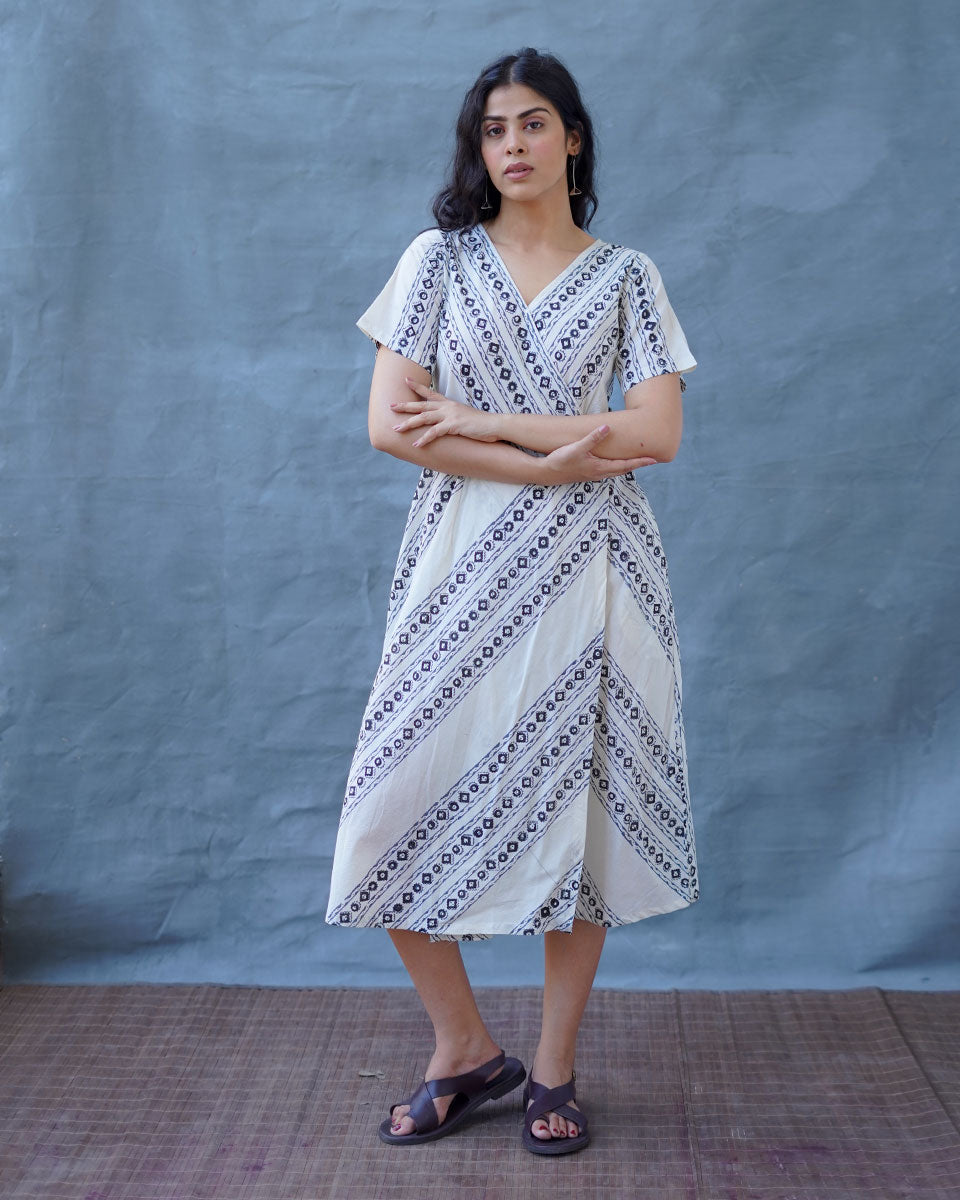 Rain Hush Grey Block Printed Dress - BMS