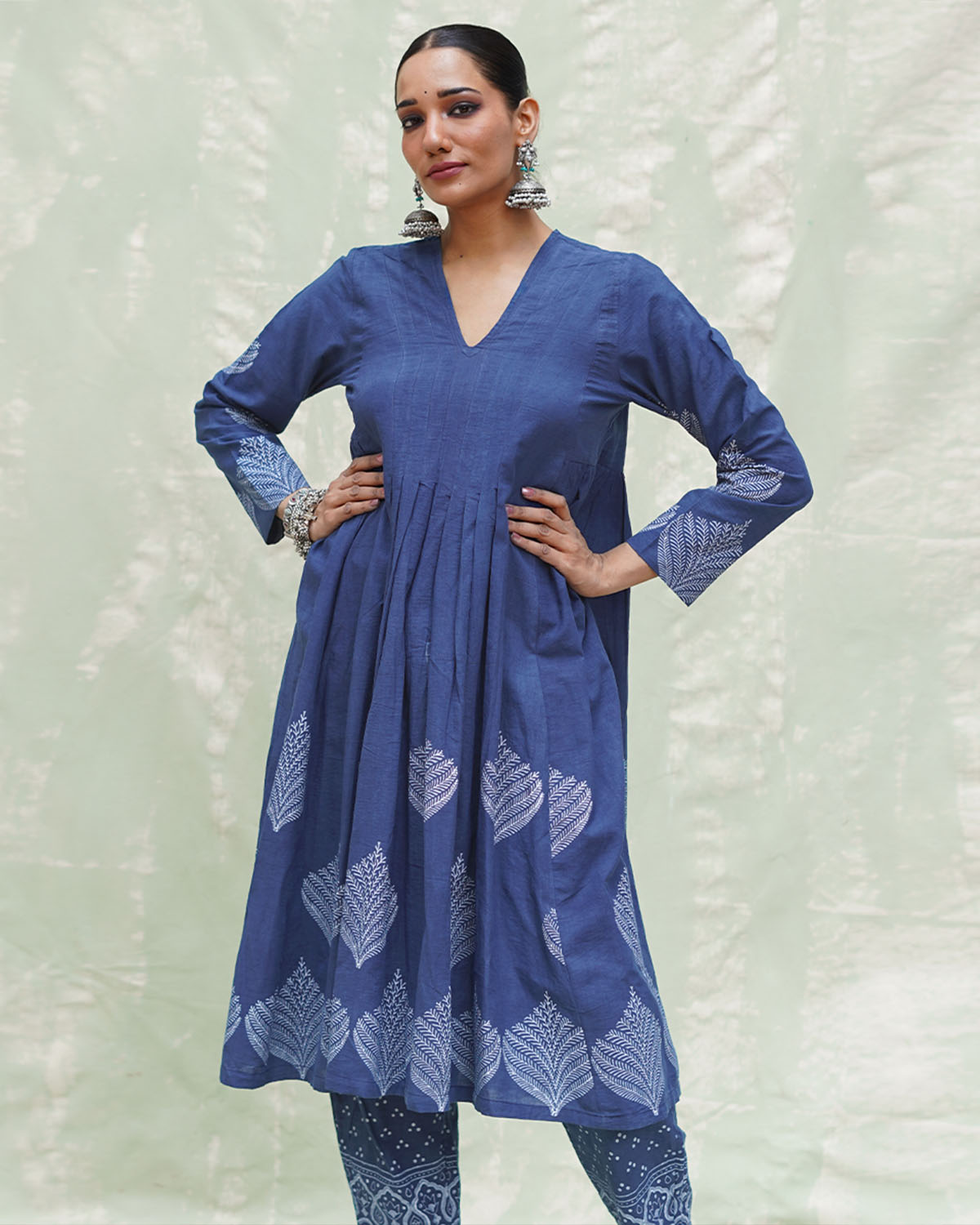 Zeelaf Blue Handblock Print Cotton Kurti- INDI