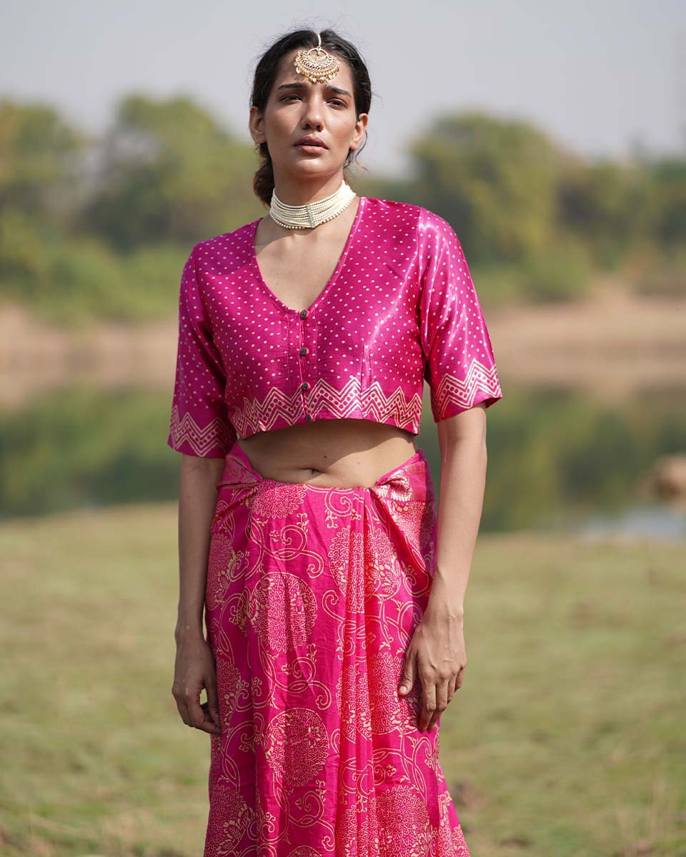 Gopi Blockprinted Mashru Silk Blouse - RB