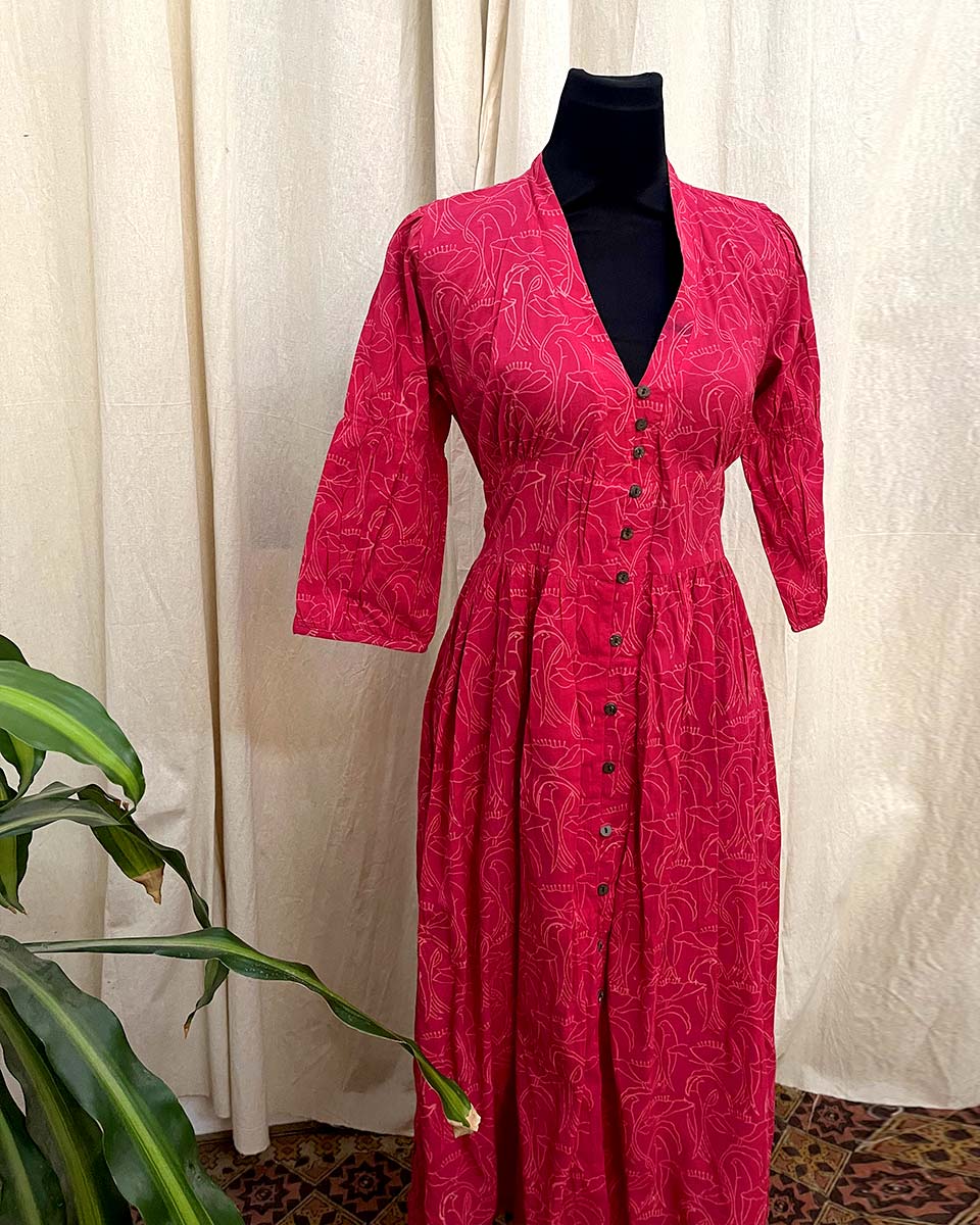 Petal Flame cotton hand block printed dress - LD