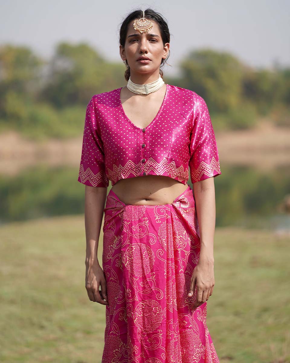 Gopi Blockprinted Mashru Silk Blouse - RB