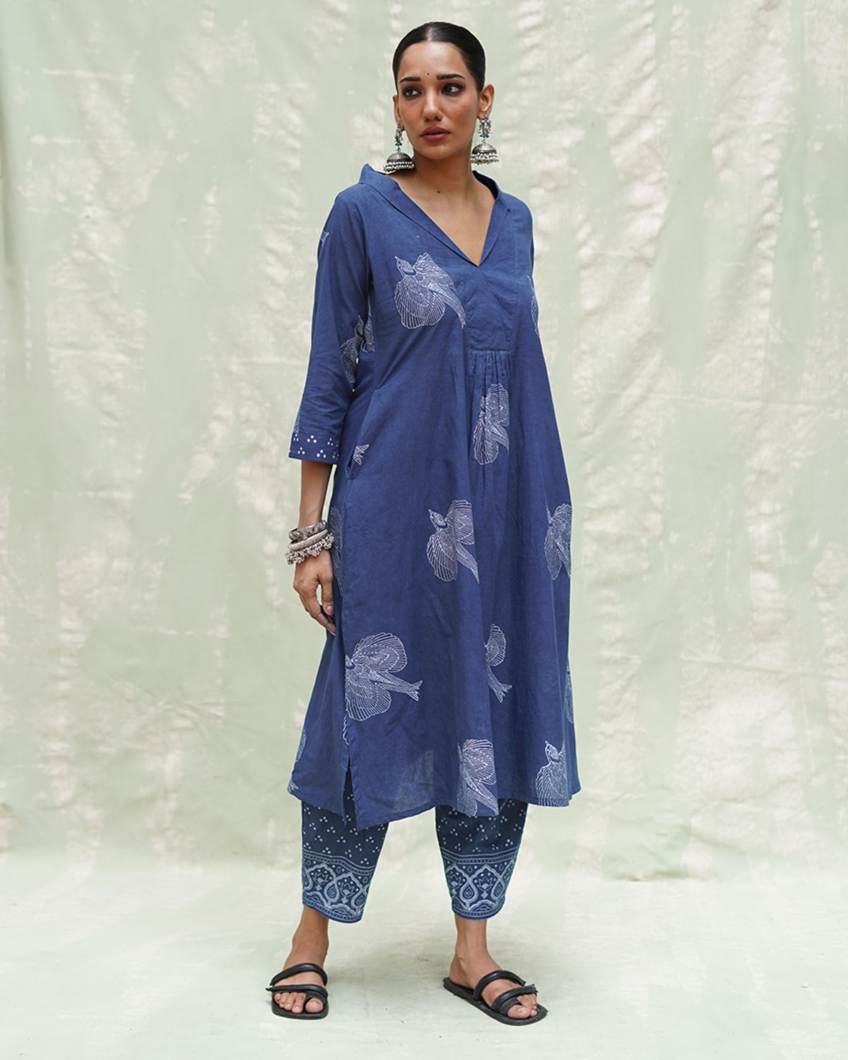 Triveni Blue Handblock Print Cotton Kurti - INDI
