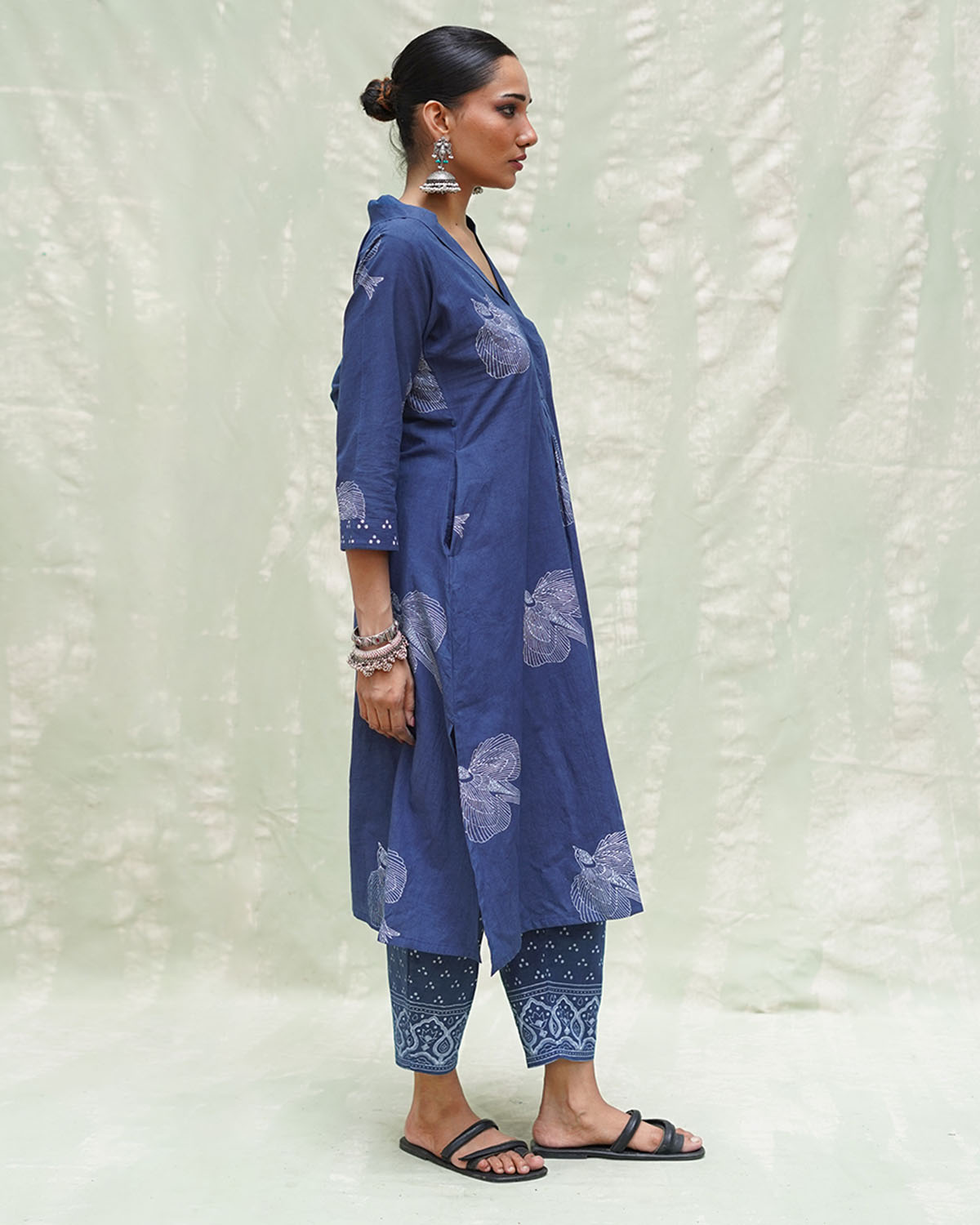 Triveni Blue Handblock Print Cotton Kurti - INDI