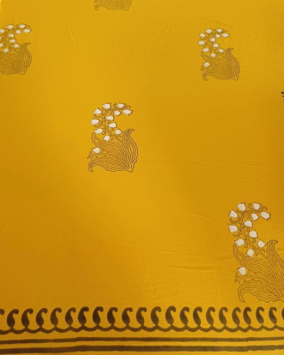 Mriga Yellow Hand Block Printed Saree-MYA