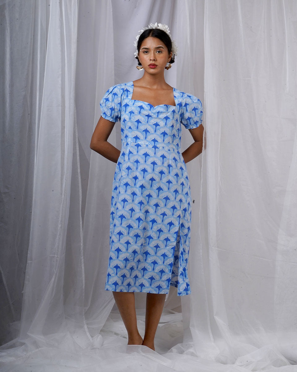 Ishani Blue Hand Block Printed Dress-BAD
