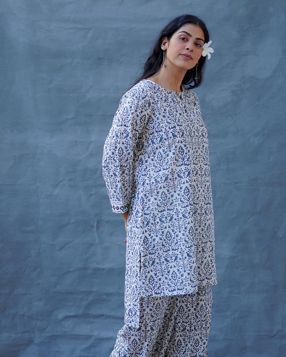 Mist Over Hill Grey Block Printed Top - BMS