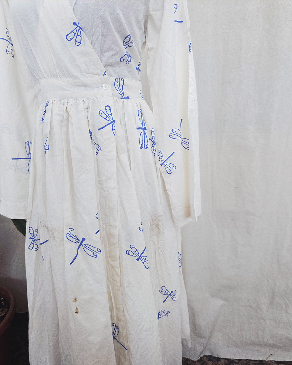 Kalpana White handblock printed Cotton dress - Love Despite