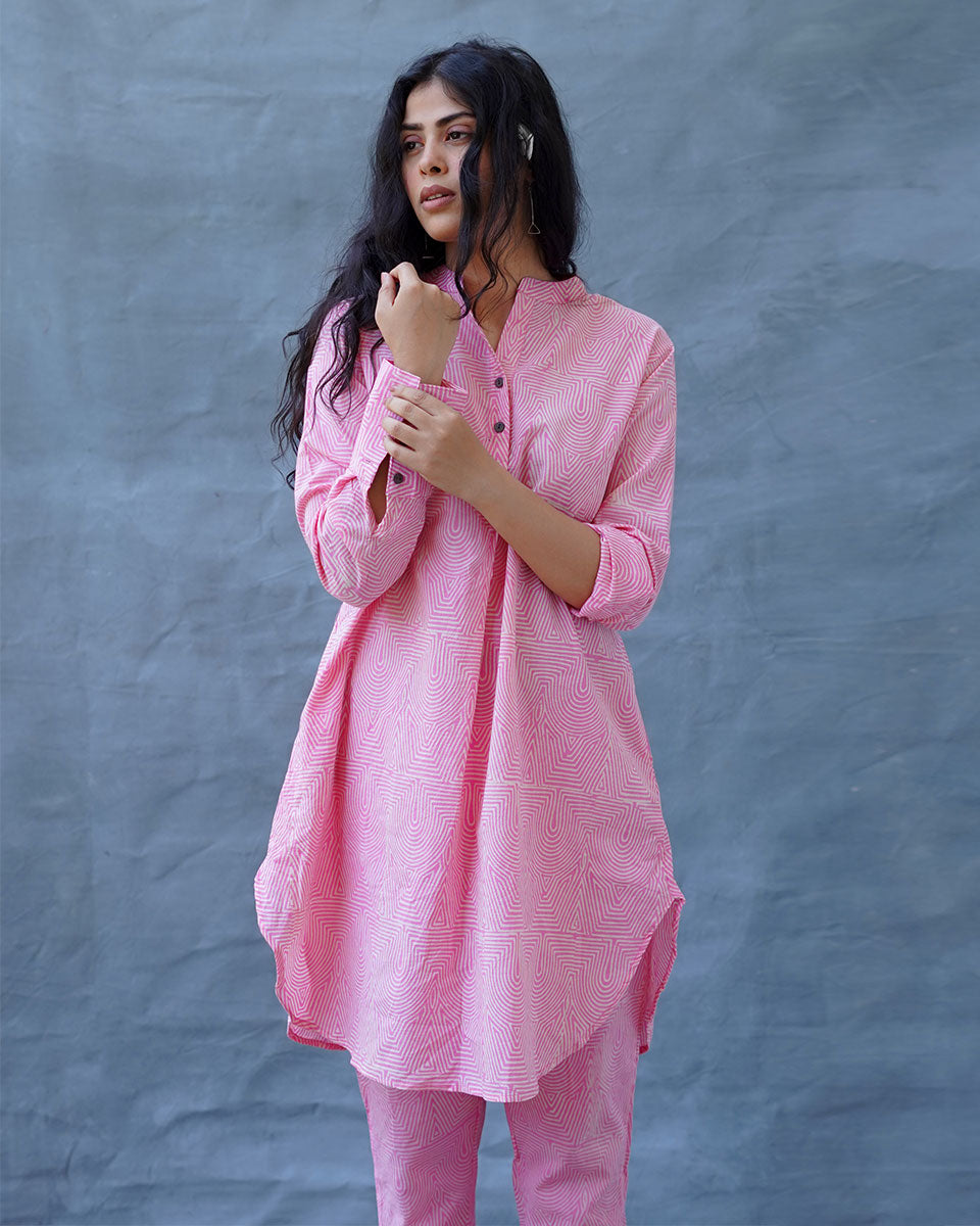 Radiant Roses Blush Pink Block Printed Kurta Set - MMG
